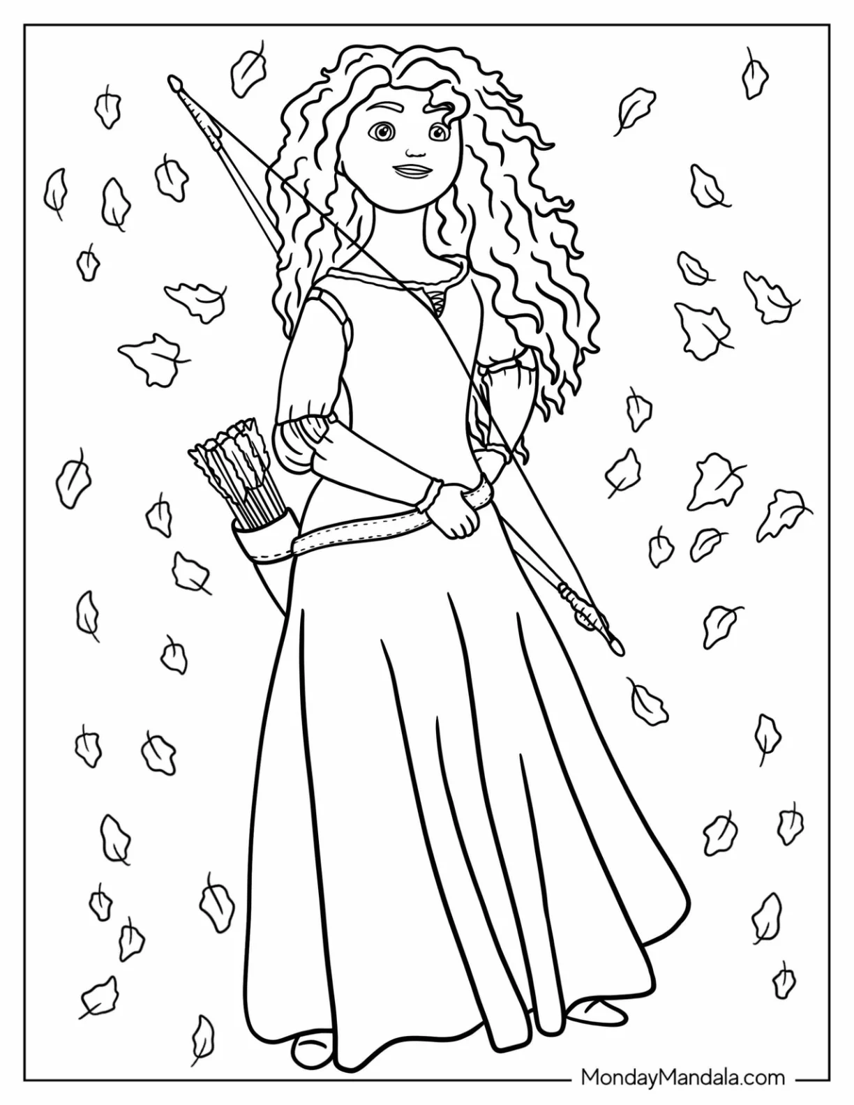 Pixar Coloring Page of Merida From Brave Holding Bow coloring page