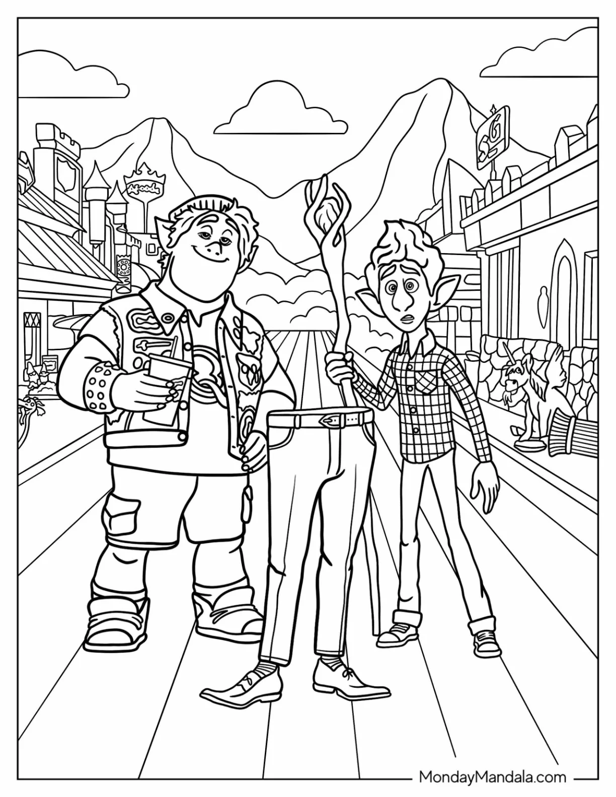 Pixar Coloring Page of Onward s Barley And Ian Lightfoot coloring page