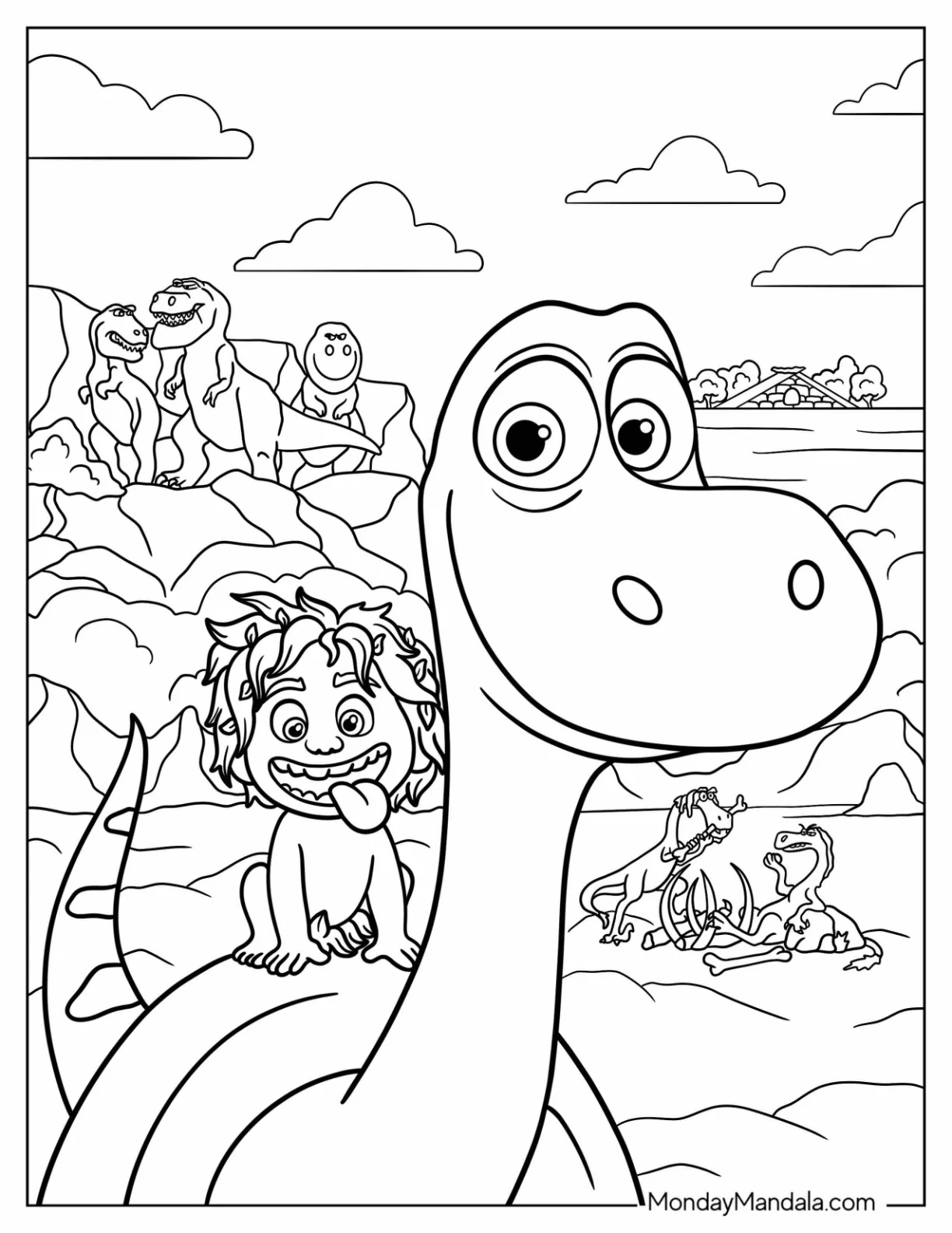 Pixar Coloring Page of Spot And Arlo Of The Good Dinosaur coloring page