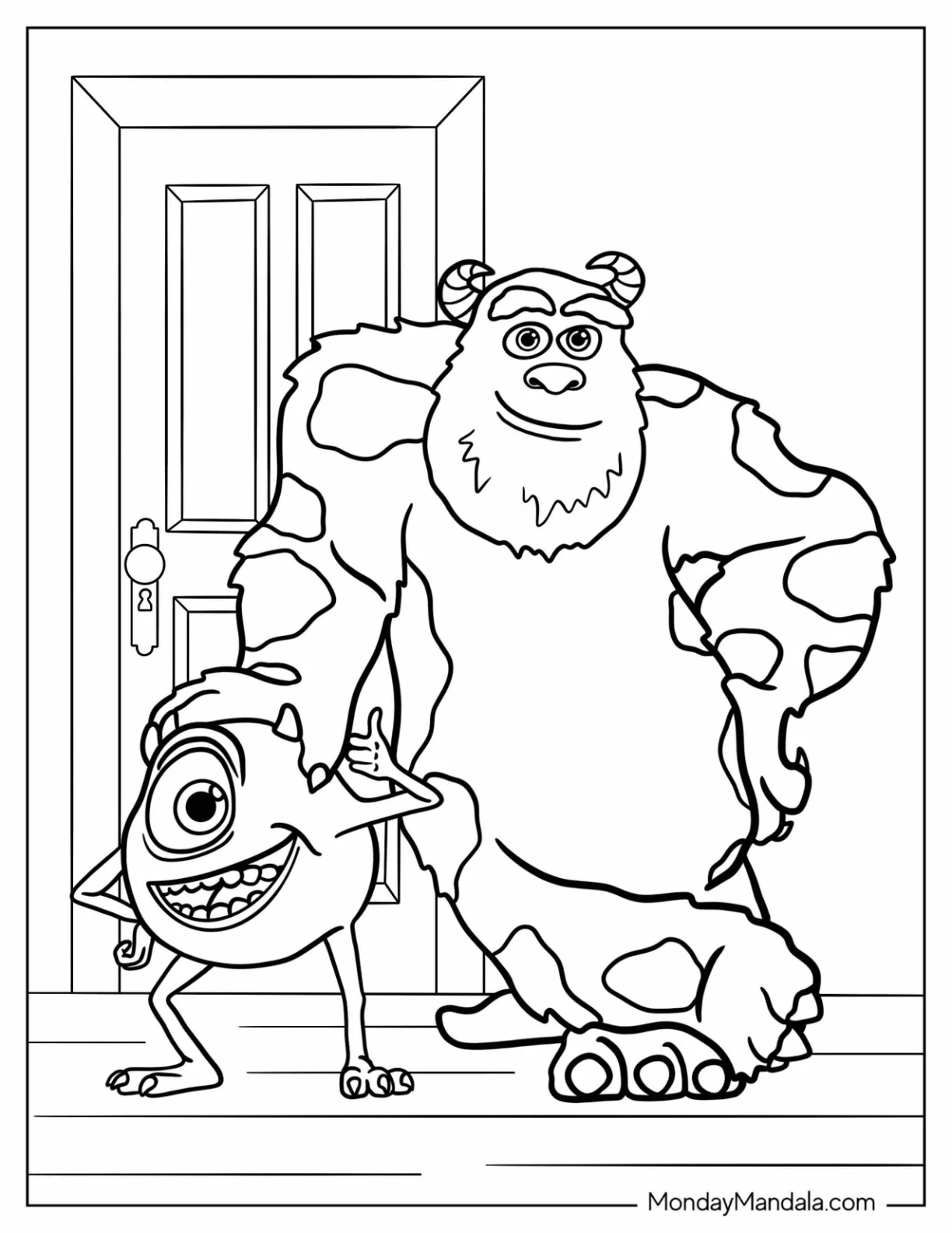 Pixar Coloring Page of Sully And Mike In Front Of Door Mosnter s Inc coloring page