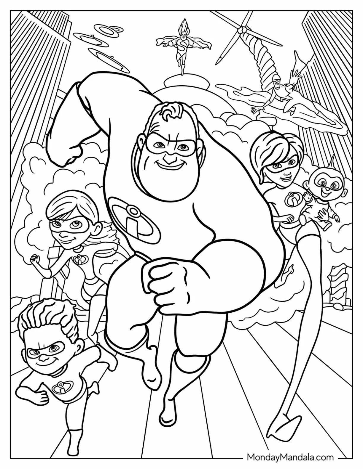 Pixar Coloring Page of The Incredibles With Syndrome And Frozone coloring page