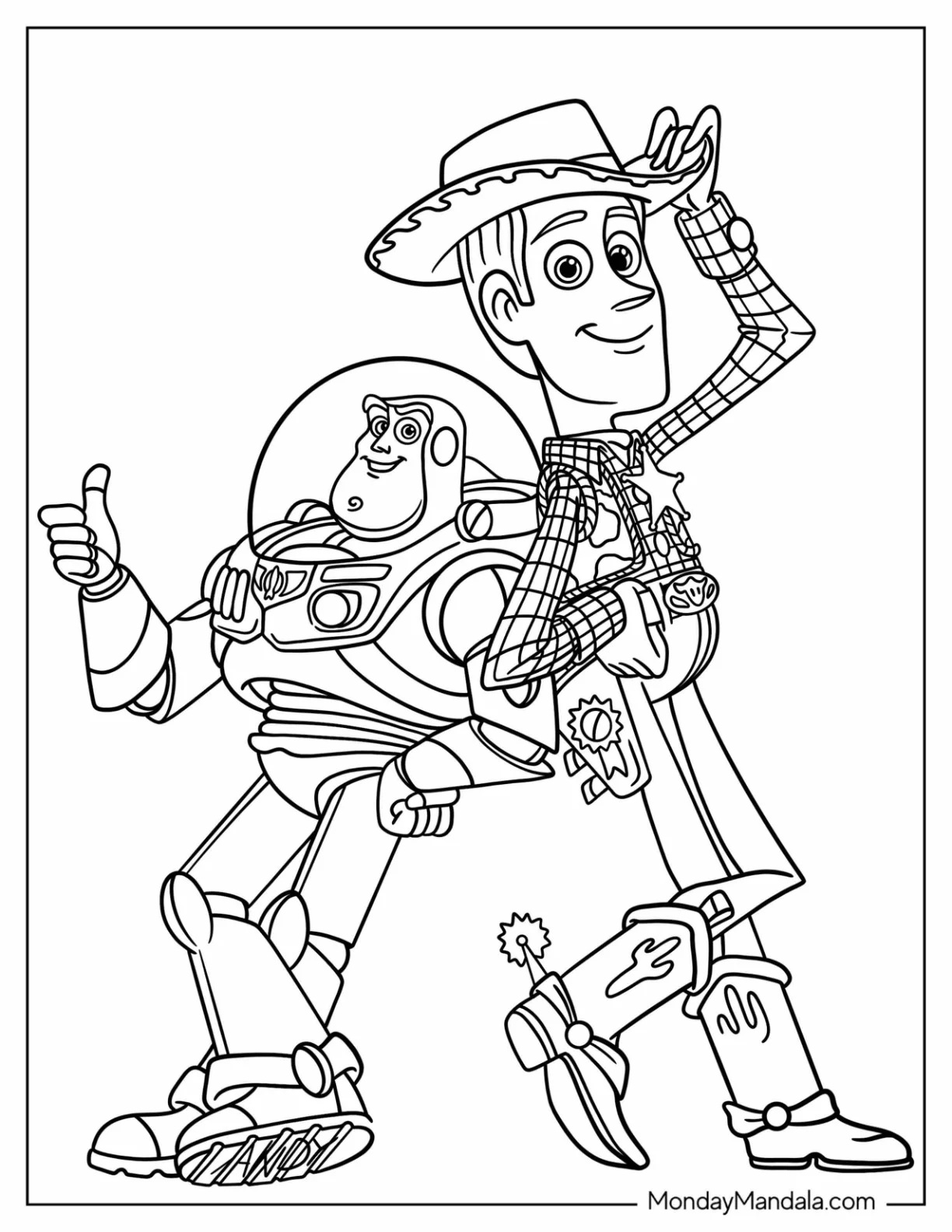 Pixar Coloring Page of Woody And Buzz Lightyear For Kids coloring page