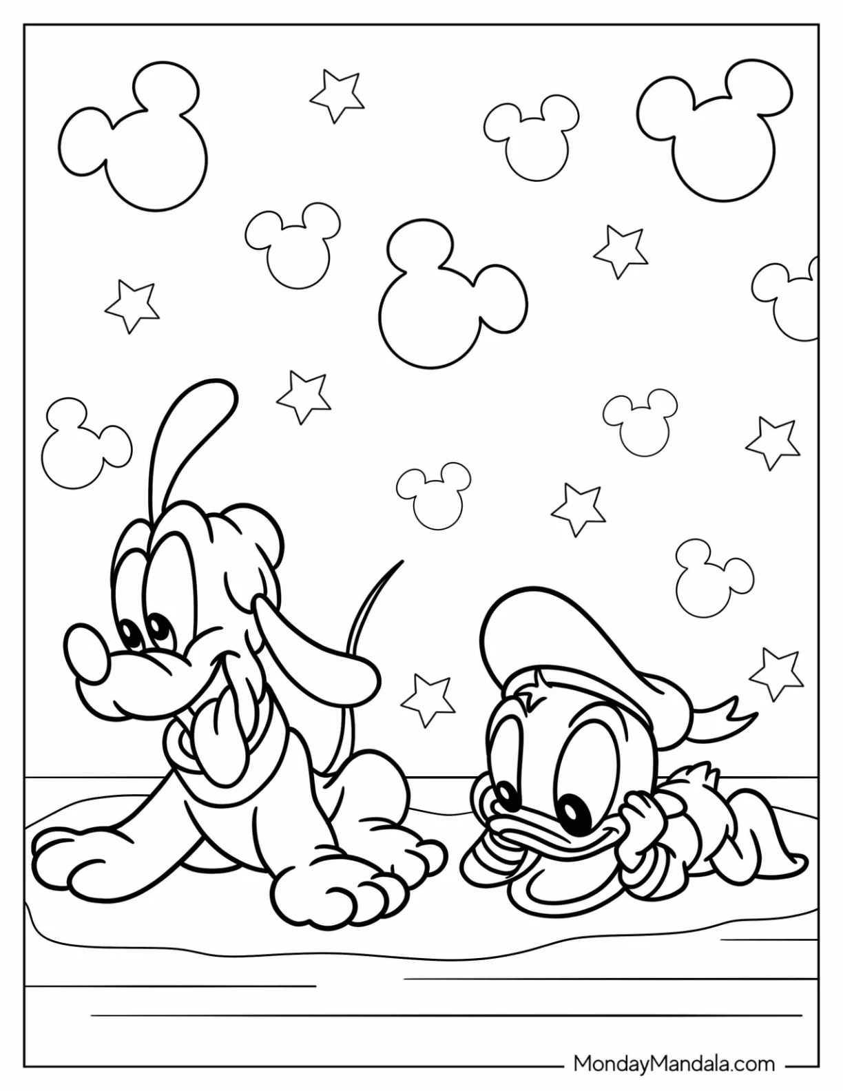 Baby Pluto Coloring Page With Baby Donald Duck coloring page — printable line art