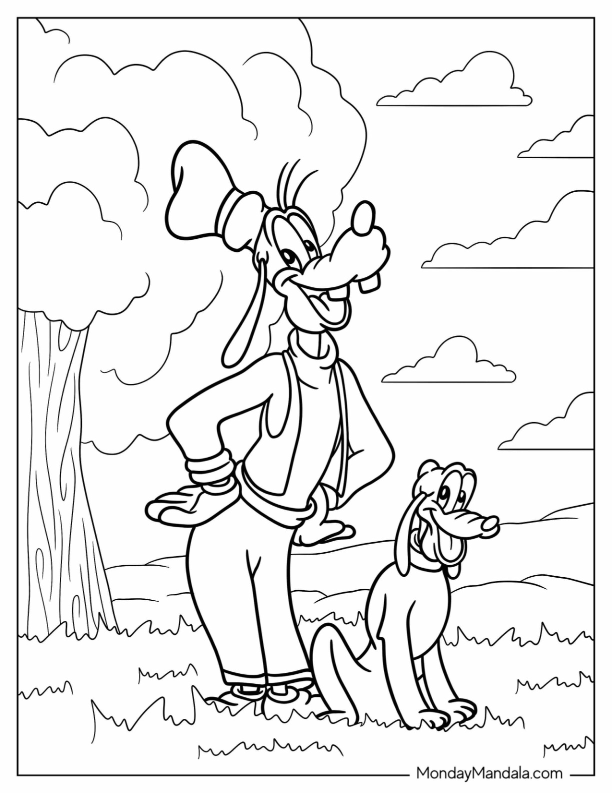 Goofy Standing With Pluto Coloring Page In Field coloring page