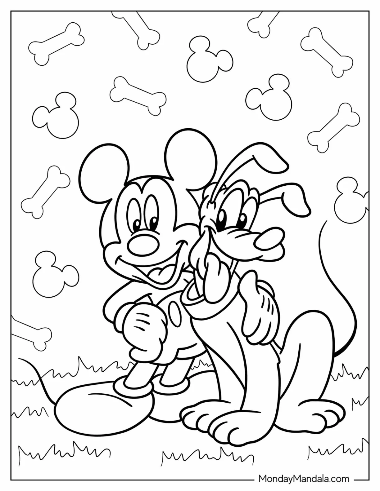 Mickey Mouse With Arm Around Pluto Coloring Page coloring page