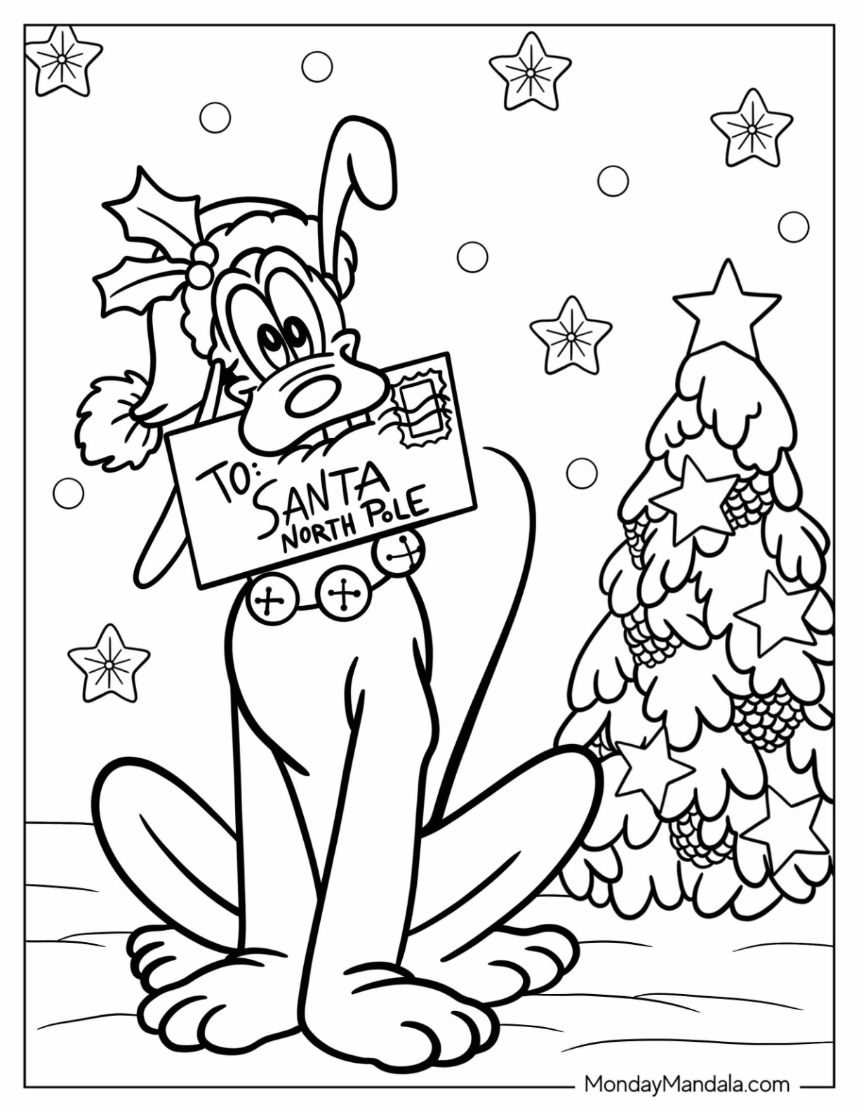 Pluto Coloring Page Biting Letter To Santa For Christmas coloring page
