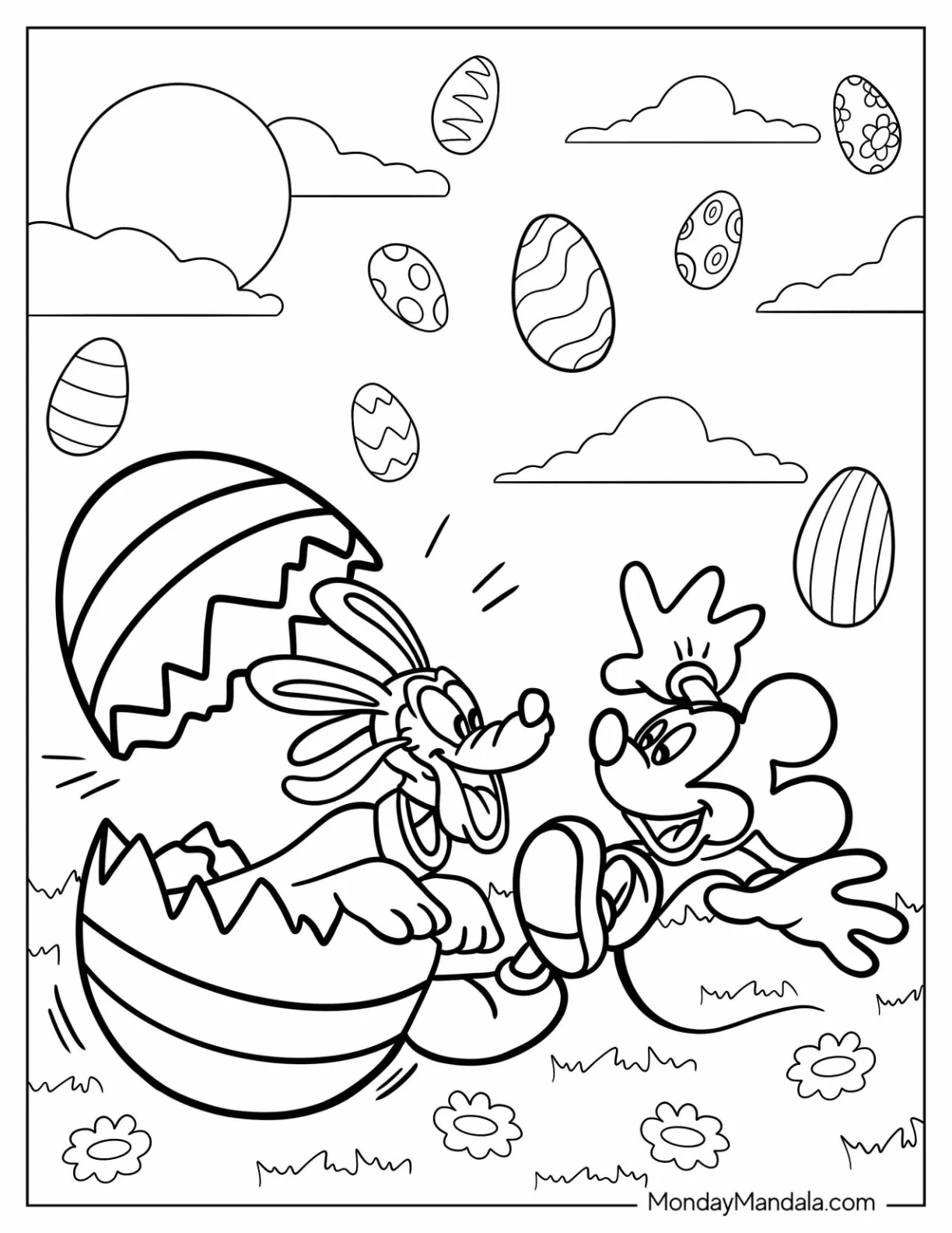 Pluto Coloring Page Coming Out Of Easter Egg To Surprise Mickey Mouse coloring page