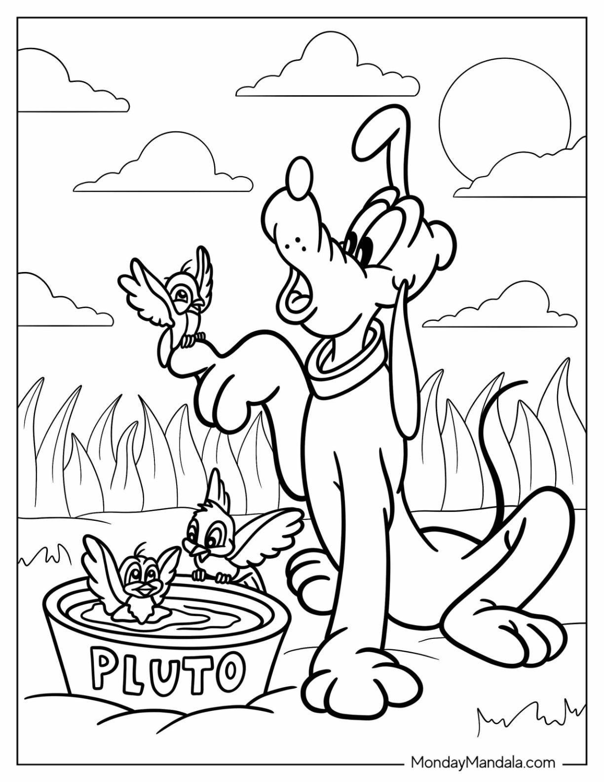 Pluto Coloring Page Playing With Birds coloring page
