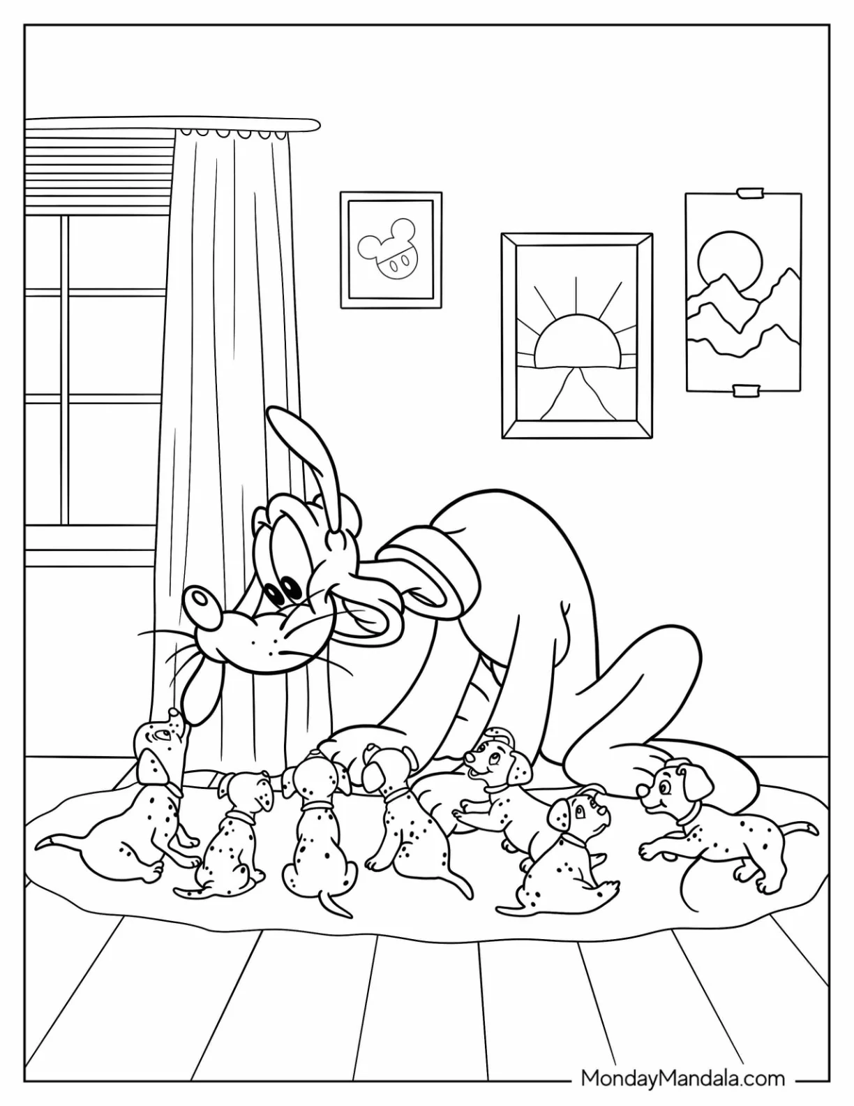Pluto Coloring Page Playing With Dalmatian Puppies coloring page