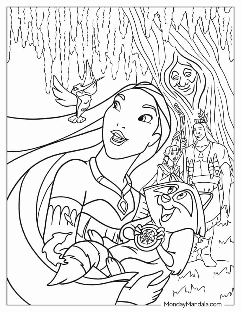 Coloring Page Of Pocahontas Carrying Meeko coloring page