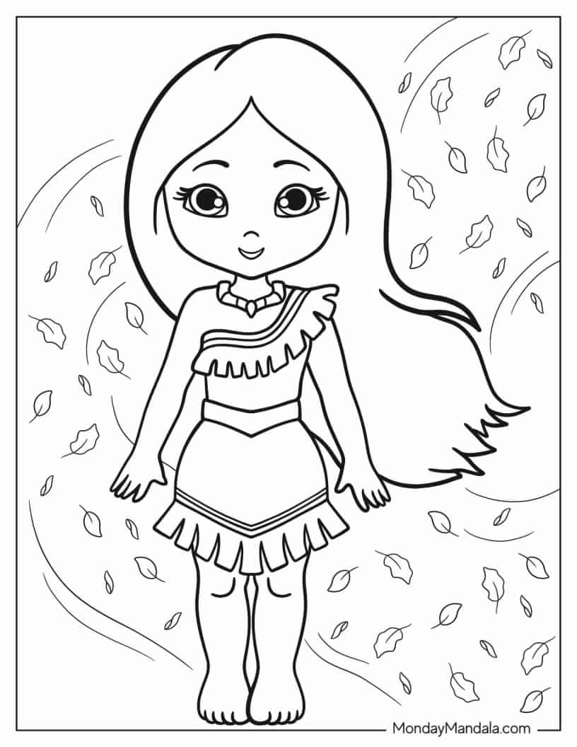 Kawaii Pocahontas Coloring In For Preschoolers coloring page
