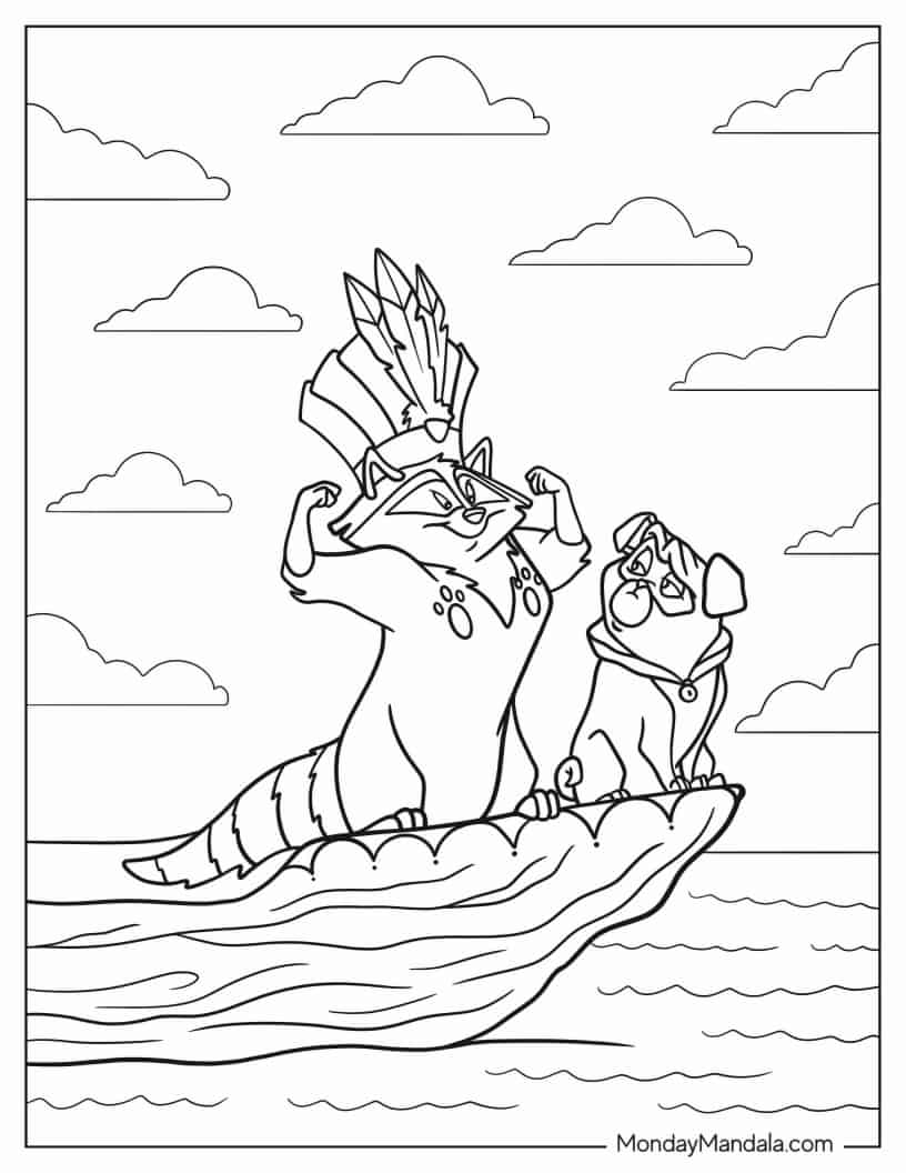 Meeko And Percy On Canoe Coloring In coloring page