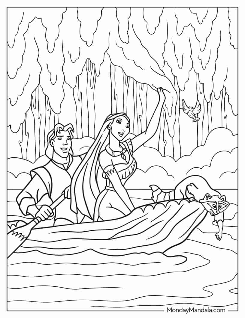 Pocahontas And John Smith On Canoe Coloring In coloring page