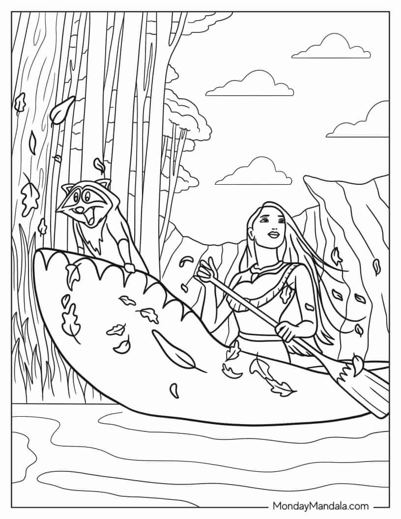 Pocahontas And Meeko In The River Coloring Page coloring page