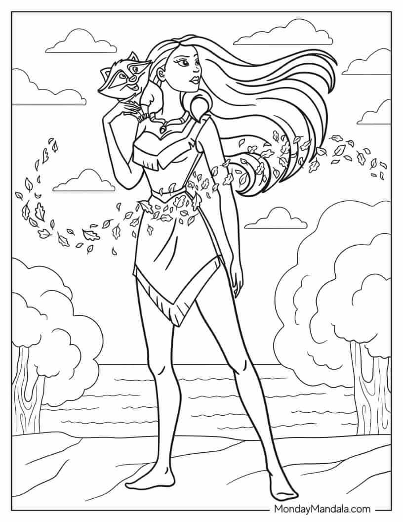Pocahontas And Meeko On The Cliff coloring page