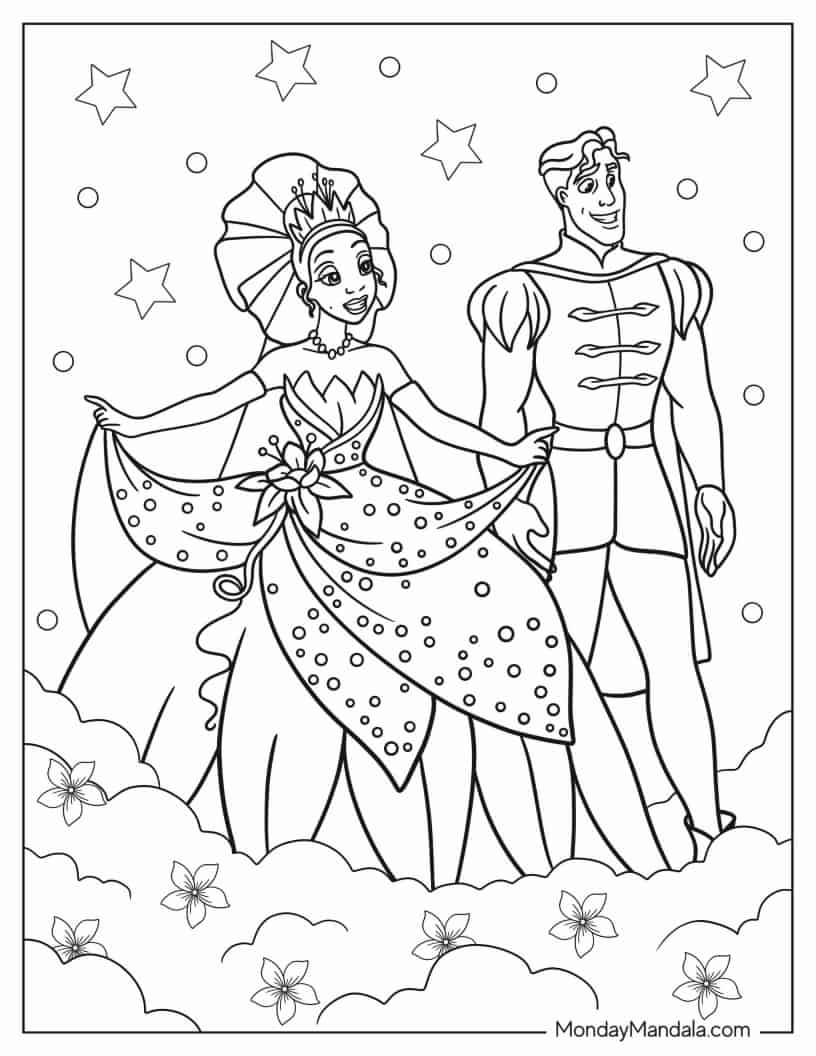 Coloring Sheet Of Tiana And Prince Naveen Wedding coloring page
