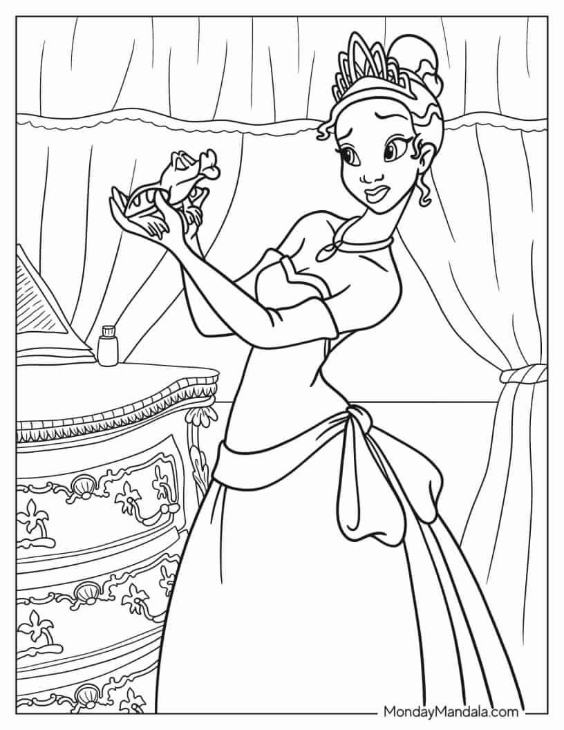 Easy Tiana And Naveen Coloring In For Kids coloring page