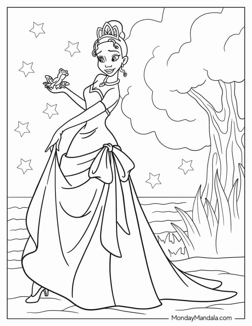 Frog Prince Naveen Asking Tiana For A Kiss coloring page
