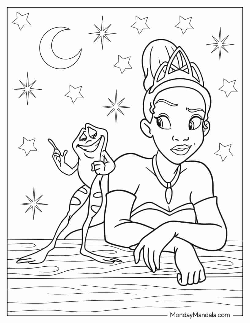 Tiana Talking To Frog Prince Naveen Coloring In coloring page