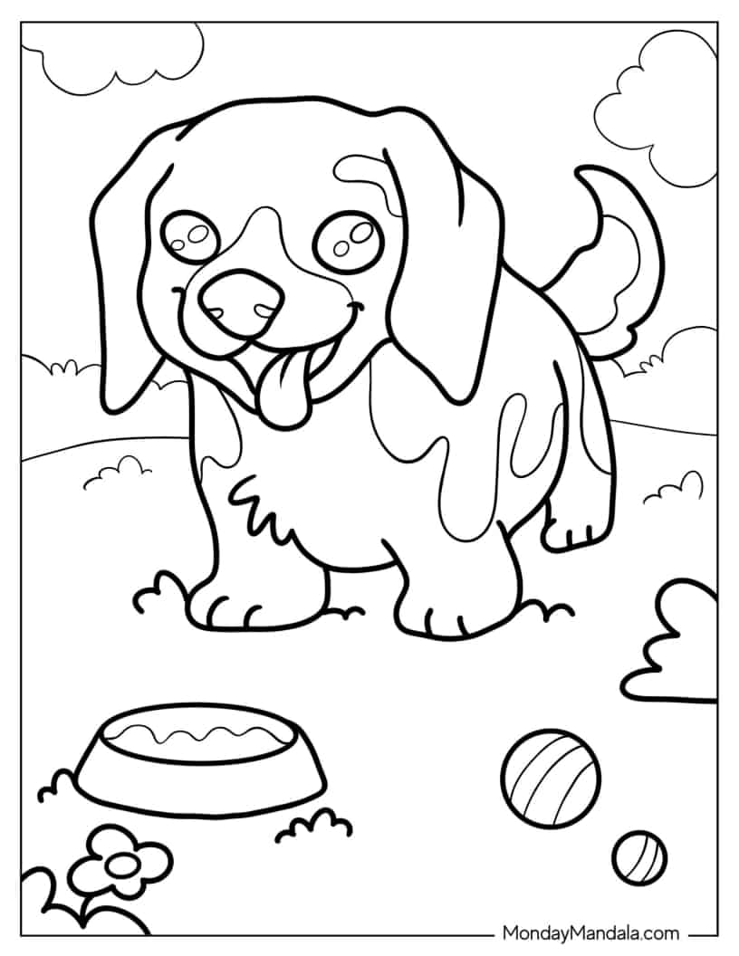 Beagle Puppy With Tongue Out Coloring In coloring page — printable line art