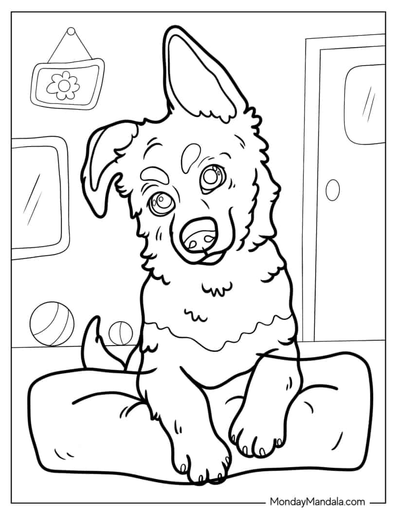 Belgian Malinois Puppy With Perked Ear Coloring Page coloring page