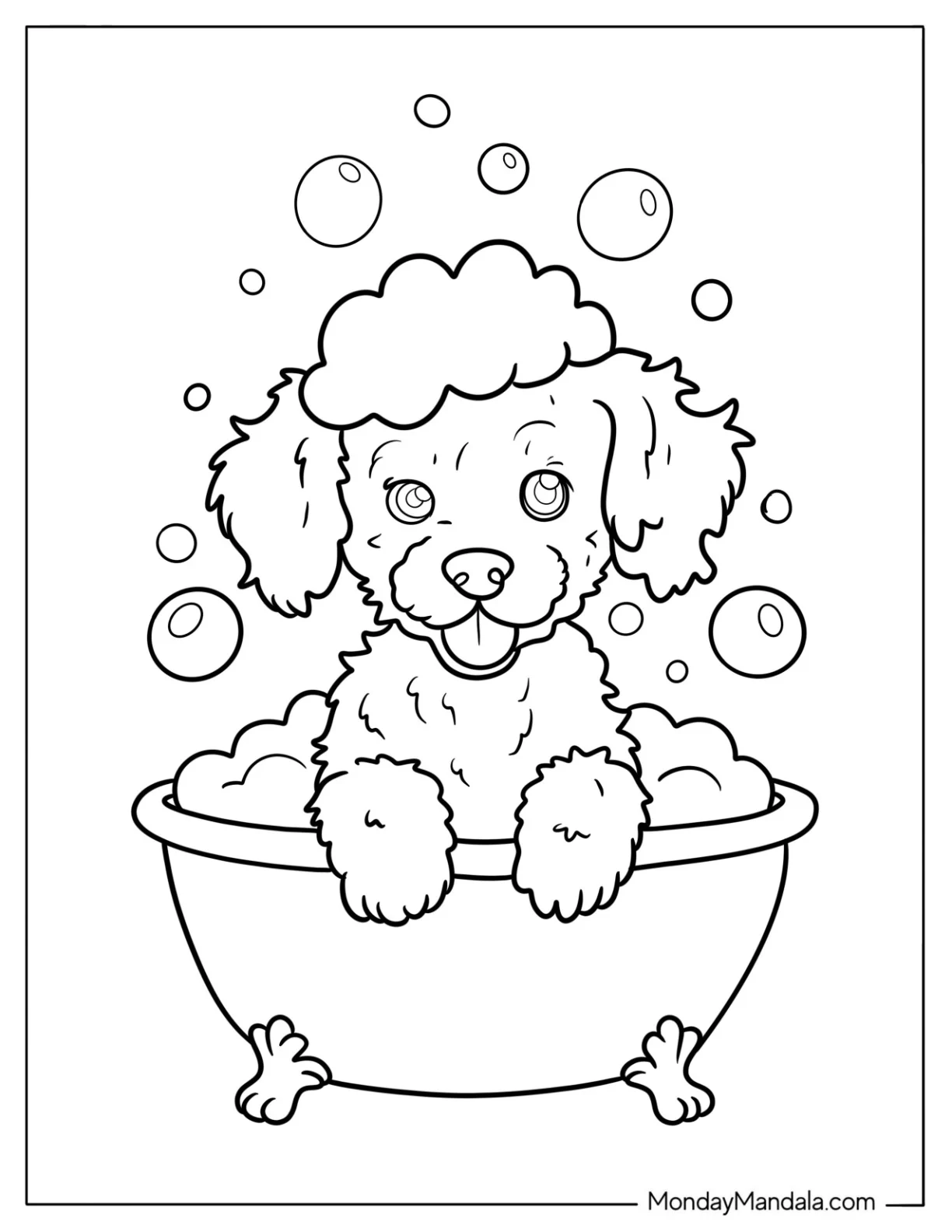 Easy Poodle Puppy in a Bubbly Tub Coloring Sheet For Preschoolers coloring page