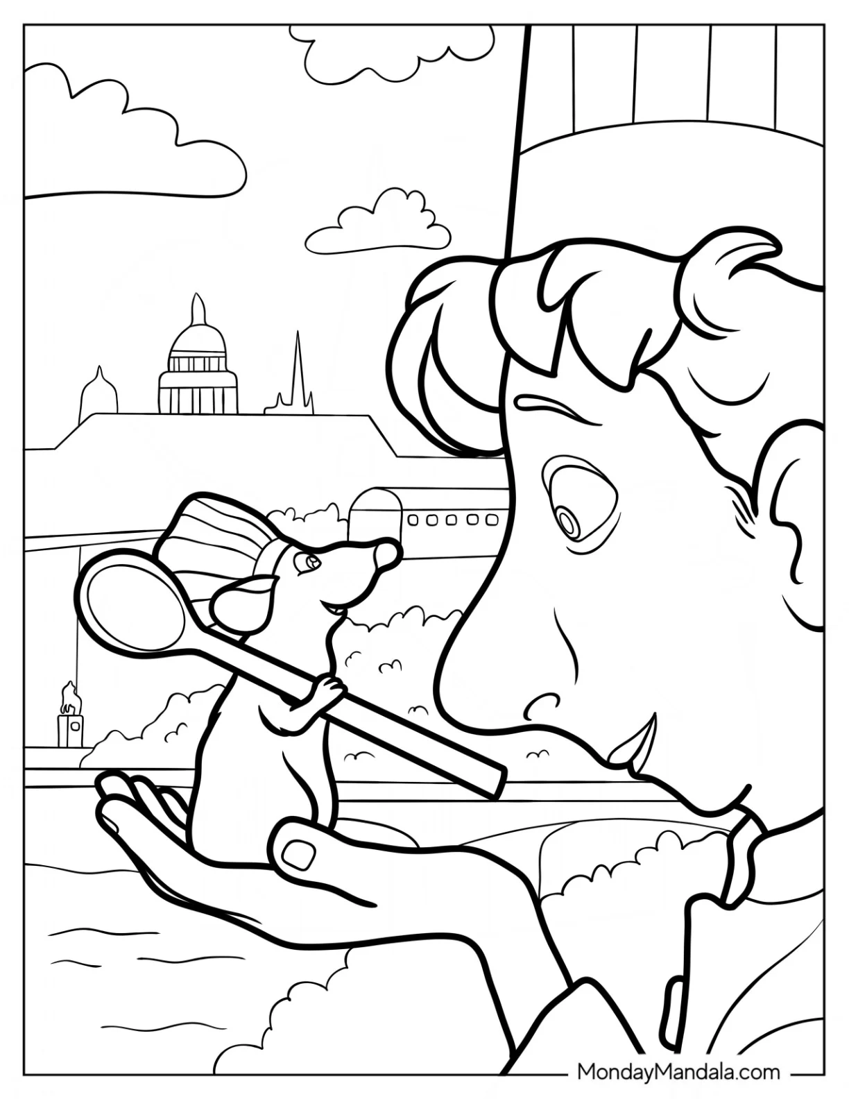 Chef Alfredo Holding Chef Ratatouille Coloring Page In His Hand coloring page