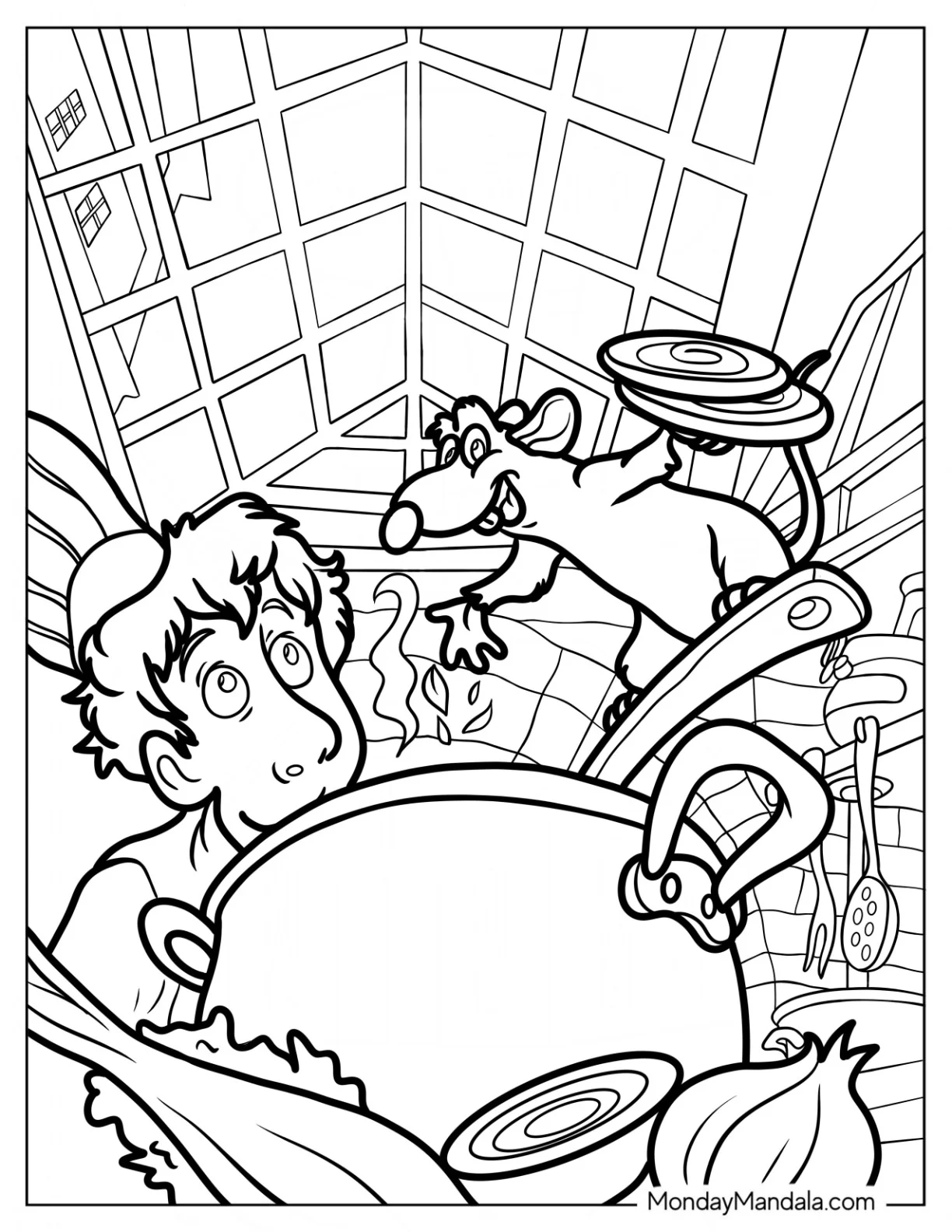 Detailed Ratatouille Coloring Page And Alfredo Cooking coloring page