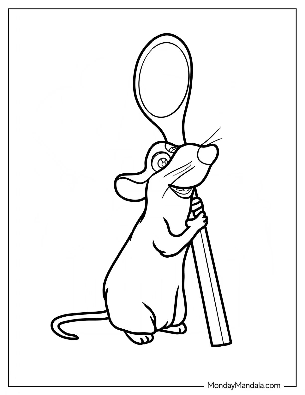 Kawaii Ratatouille Coloring Page Holding A Ladle For Preschoolers coloring page