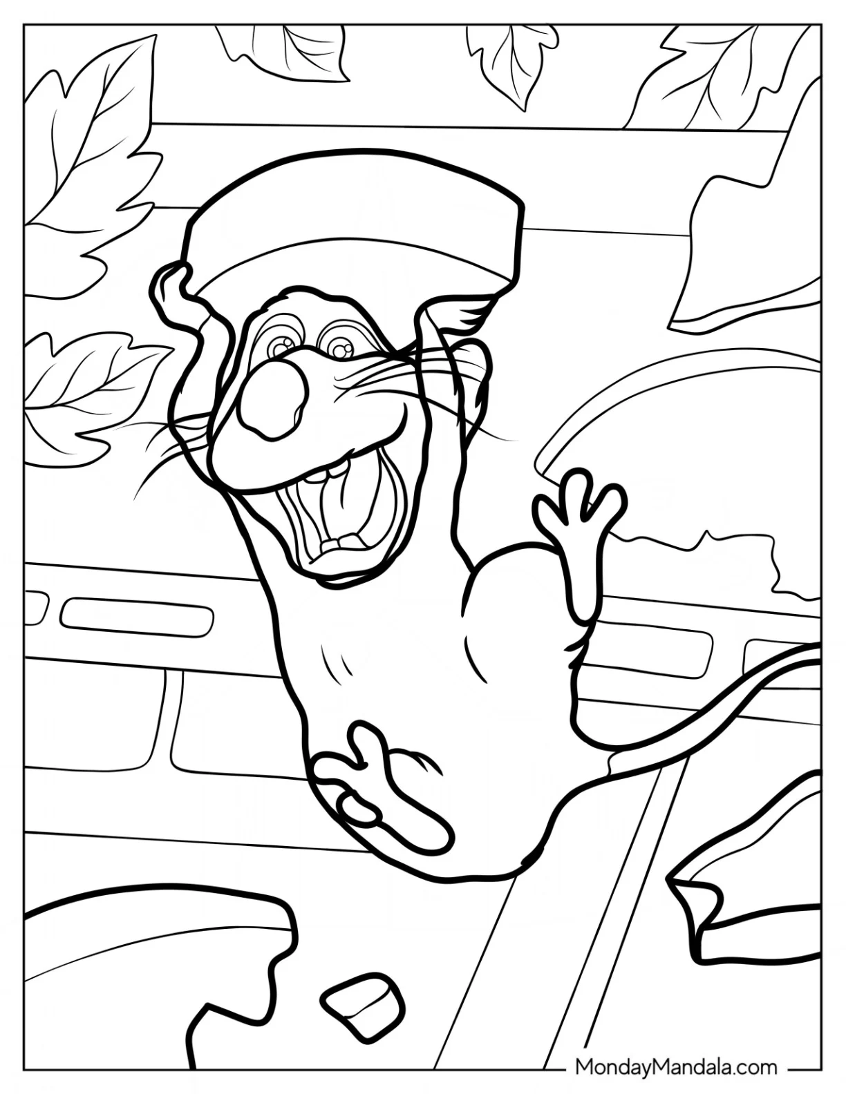 Ratatouille Coloring Page Carrying A Slice Of Cheese coloring page