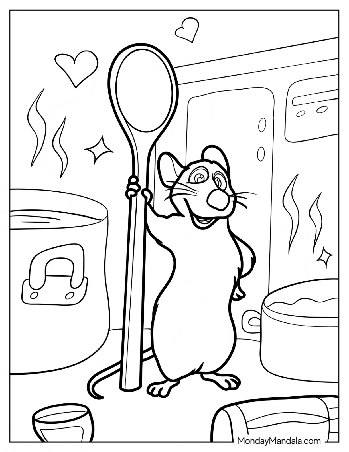 Ratatouille Coloring Page Holding a Ladle In The Kitchen coloring page