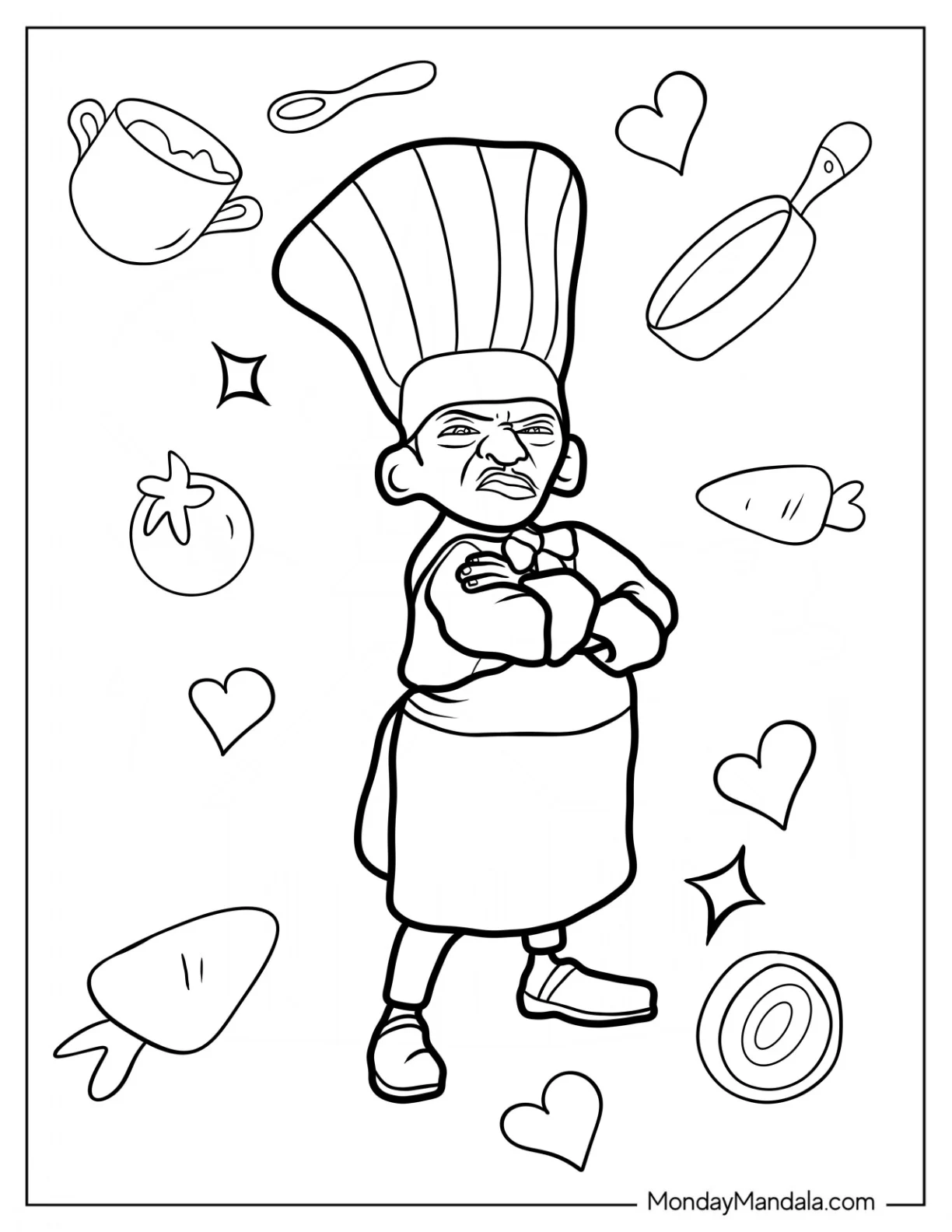 Ratatouille Coloring Page Of Angry Chef Skinner With Vegetable Background coloring page