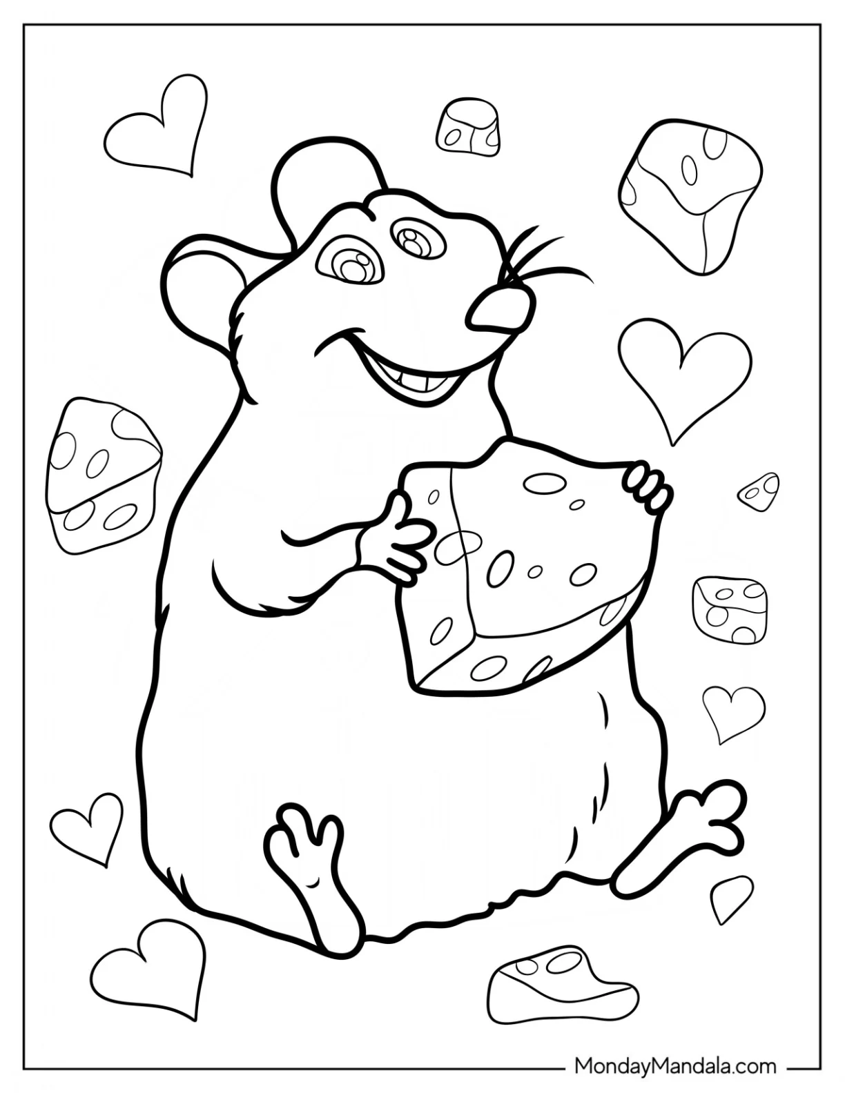 Ratatouille Coloring Page Of Happy Emile Holding A Chunk Of Cheese coloring page