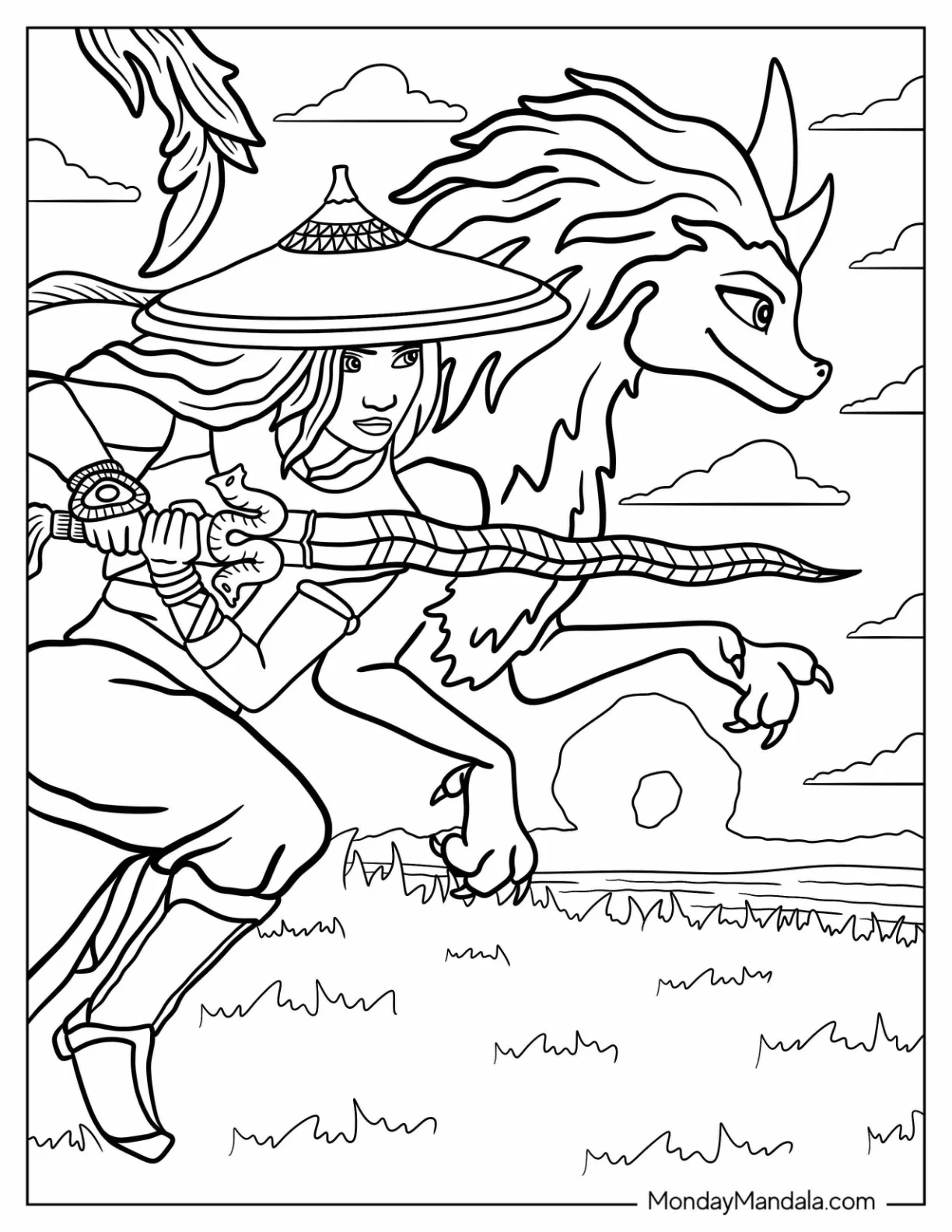 Raya And The Last Dragon Coloring Page Getting Ready To Fight With Sisu coloring page