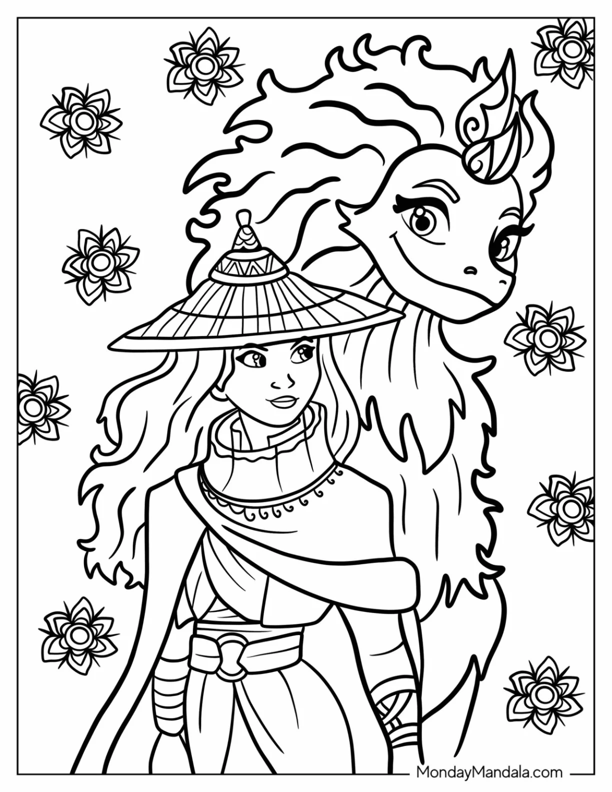 Raya And The Last Dragon Coloring Page Of Cute Raya And Sisu Back To Back coloring page