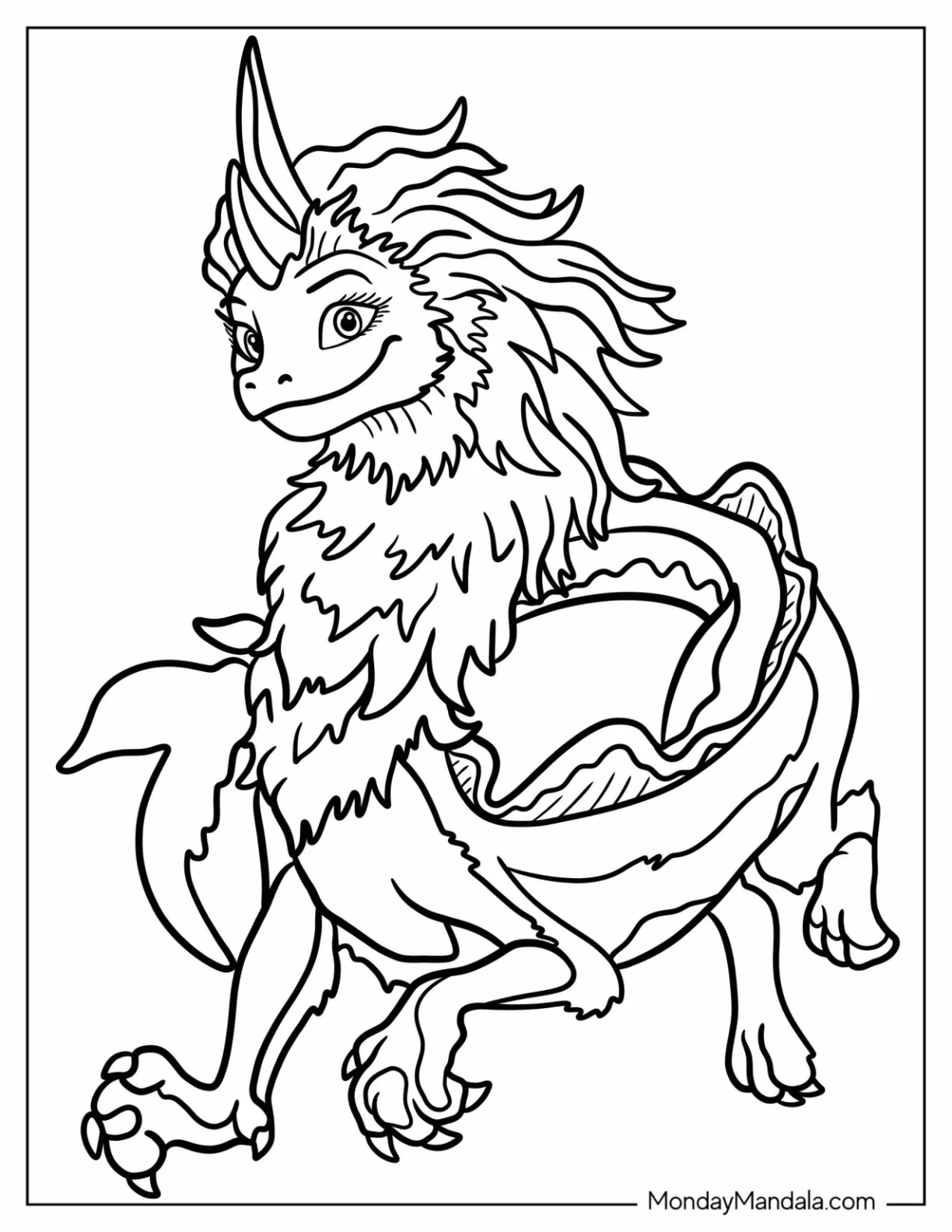 Raya And The Last Dragon Coloring Page Of Detailed Smiling Sisu Outline coloring page