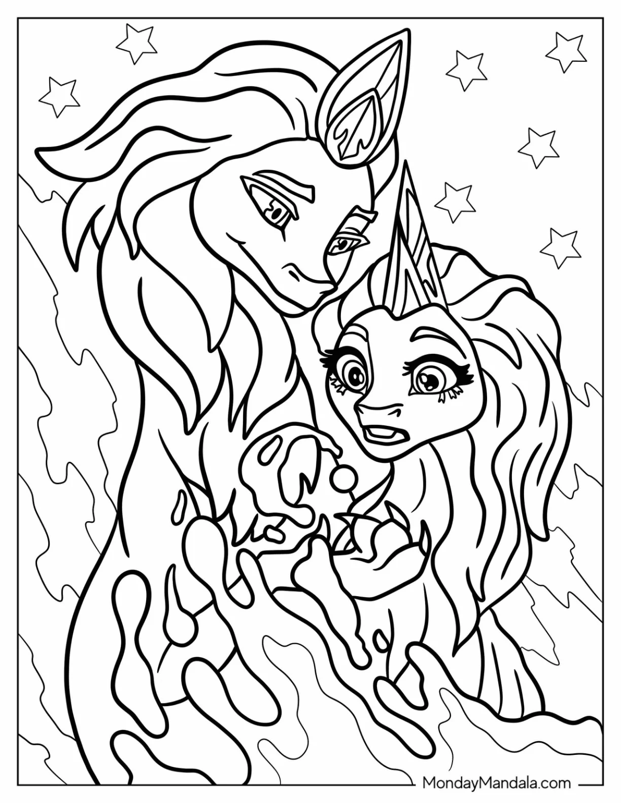 Raya And The Last Dragon Coloring Page Of Pengu Showing Water Magic To Sisu coloring page