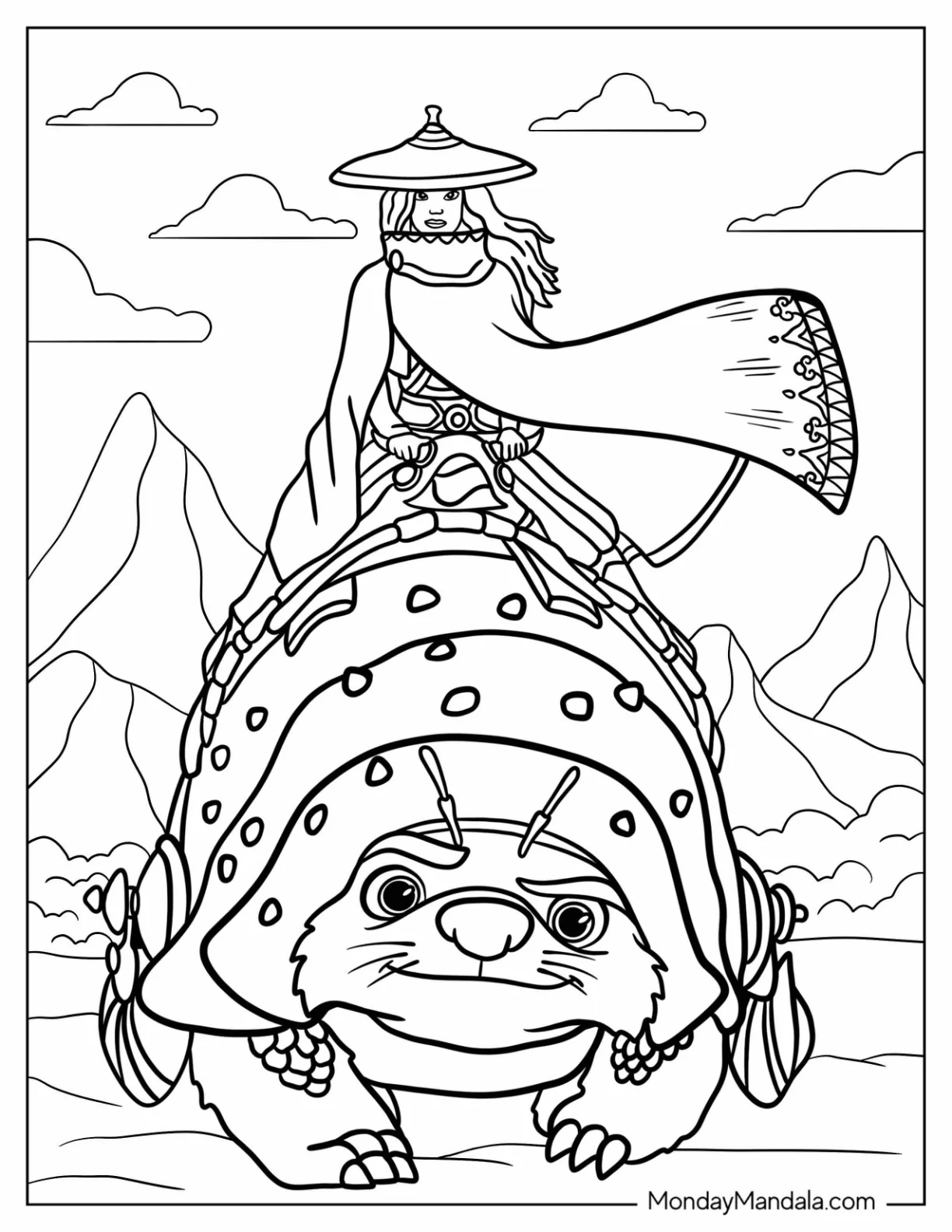 Raya And The Last Dragon Coloring Page Riding Tuk Tuk In The Desert coloring page