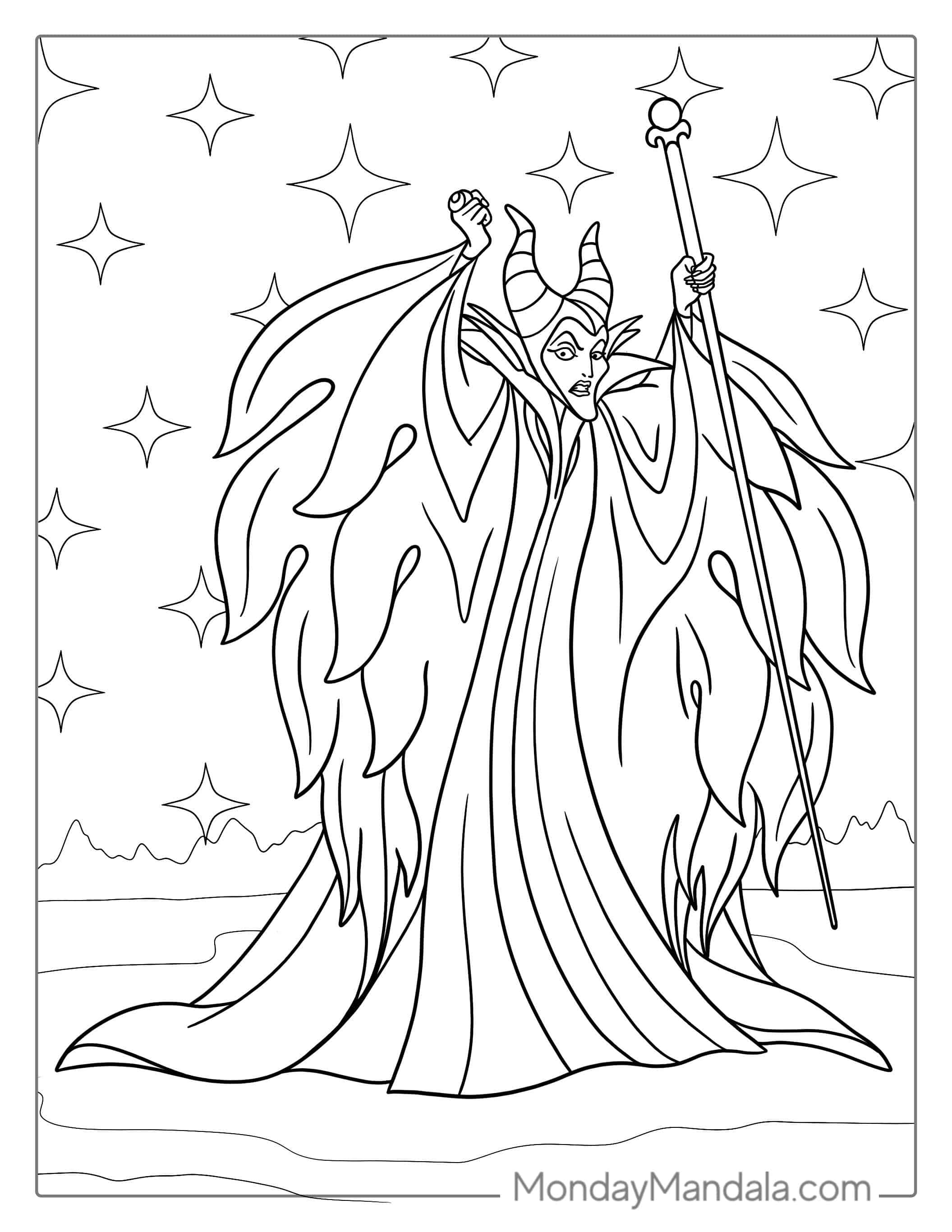 Evil Maleficent Character To Color coloring page — printable line art