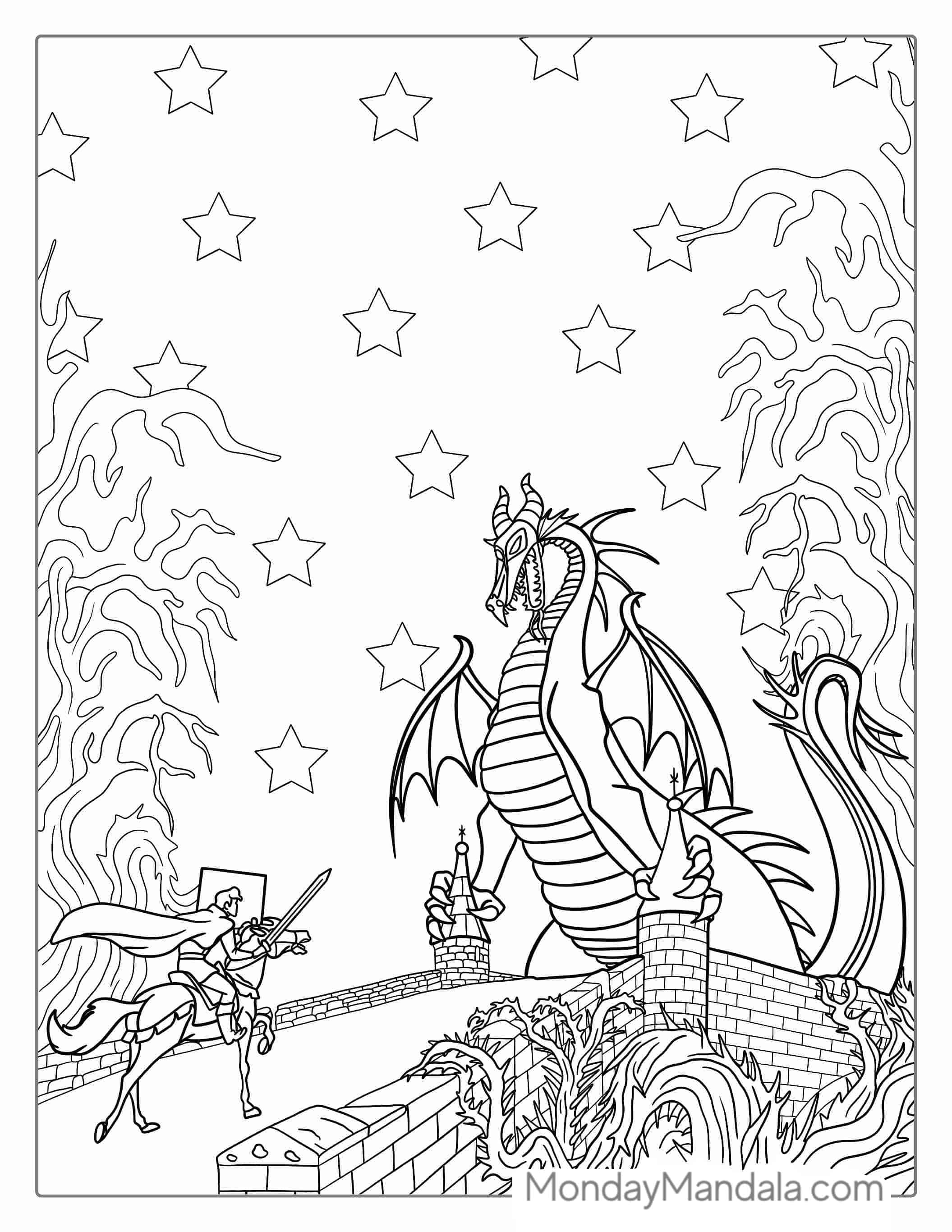 Prince Phillip Fighting Maleficent Dragon To Color coloring page