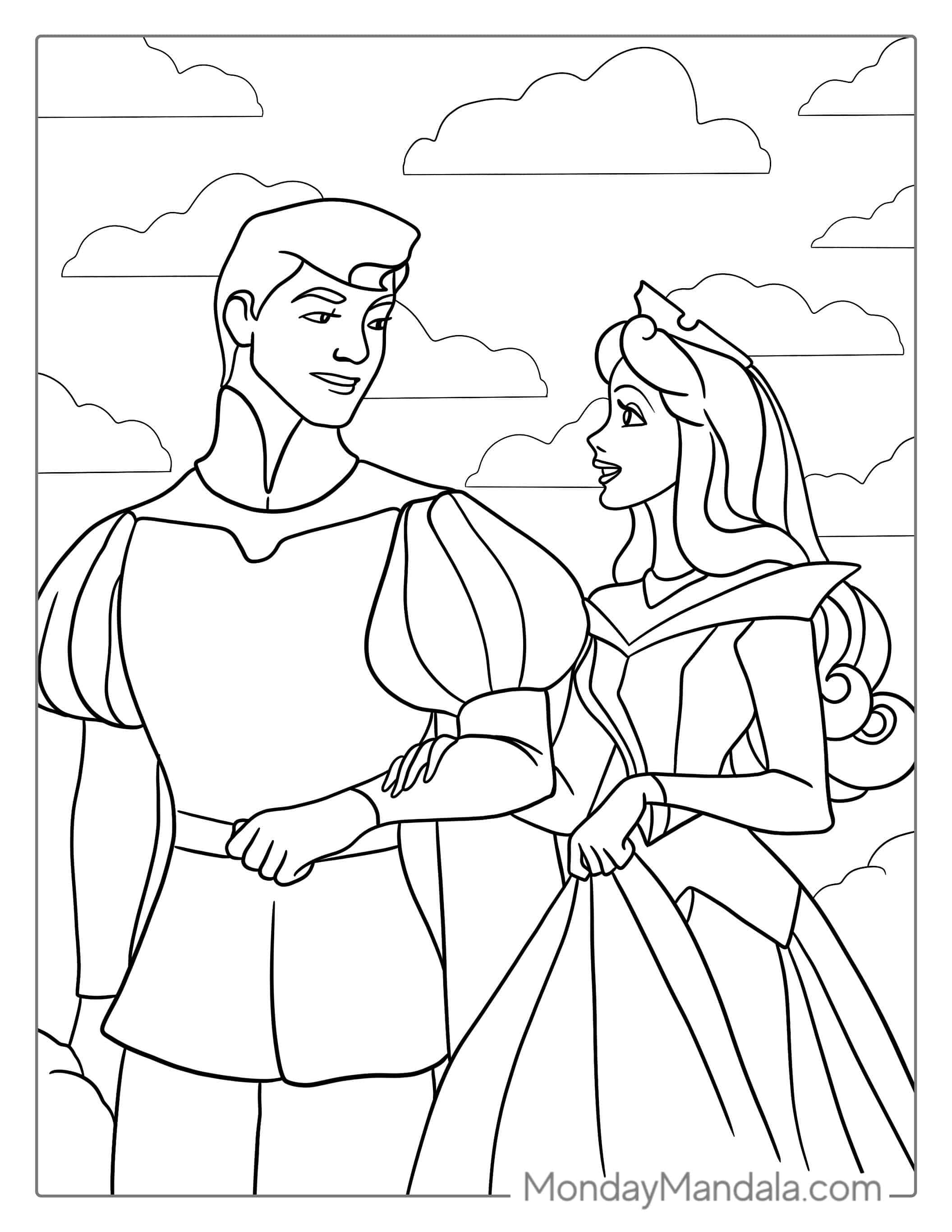 Sleeping Beauty And Prince Phillip To Color coloring page — printable line art