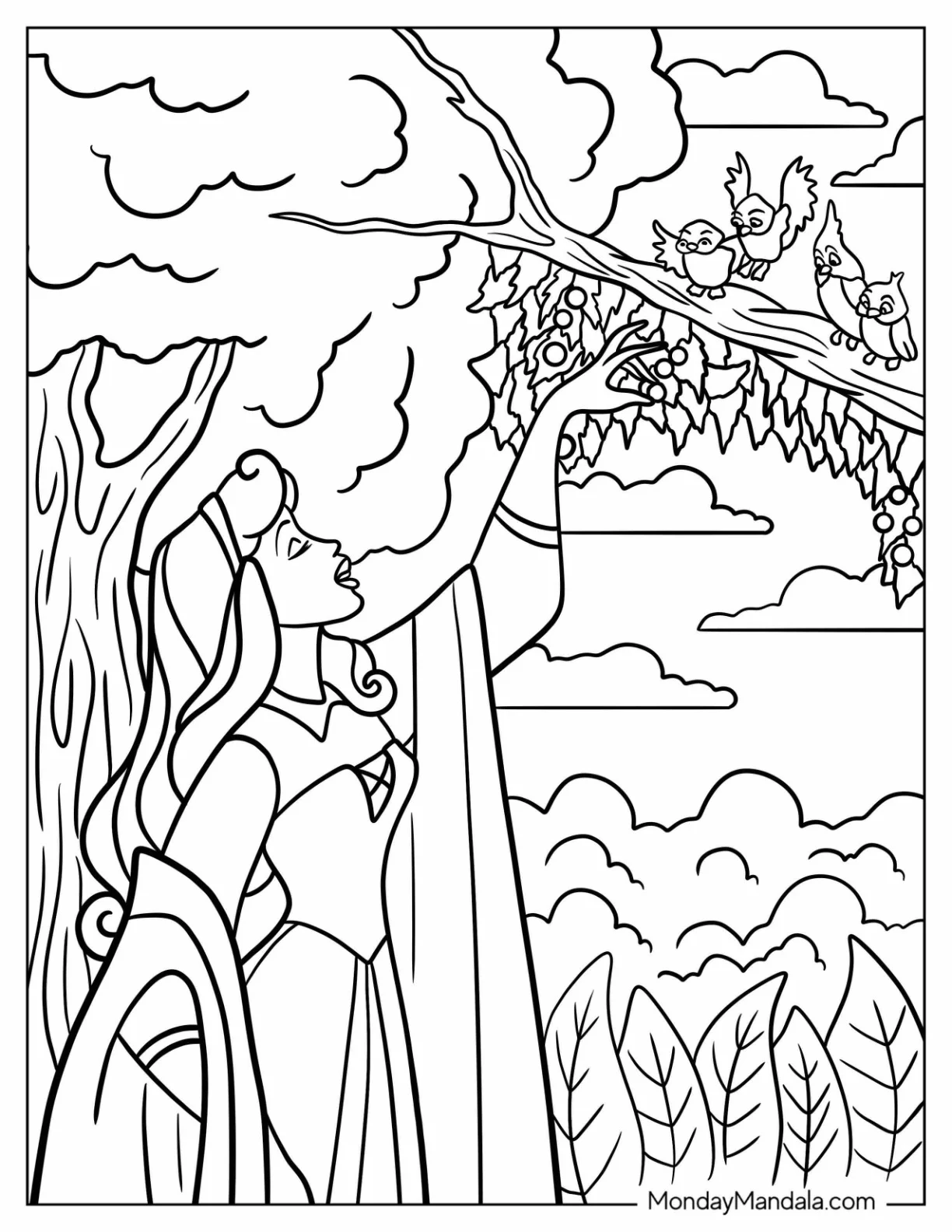 Sleeping Beauty Coloring Page Of Aurora Singing To The Birds coloring page
