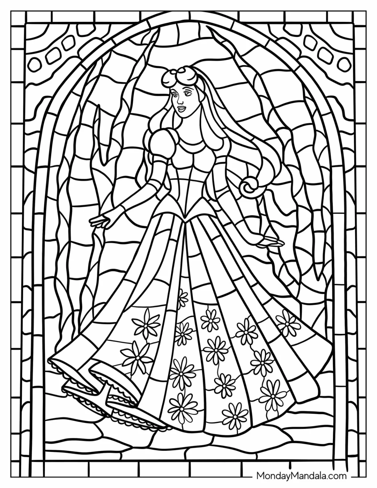 Sleeping Beauty Coloring Page Of Aurora Stained Glass coloring page — printable line art