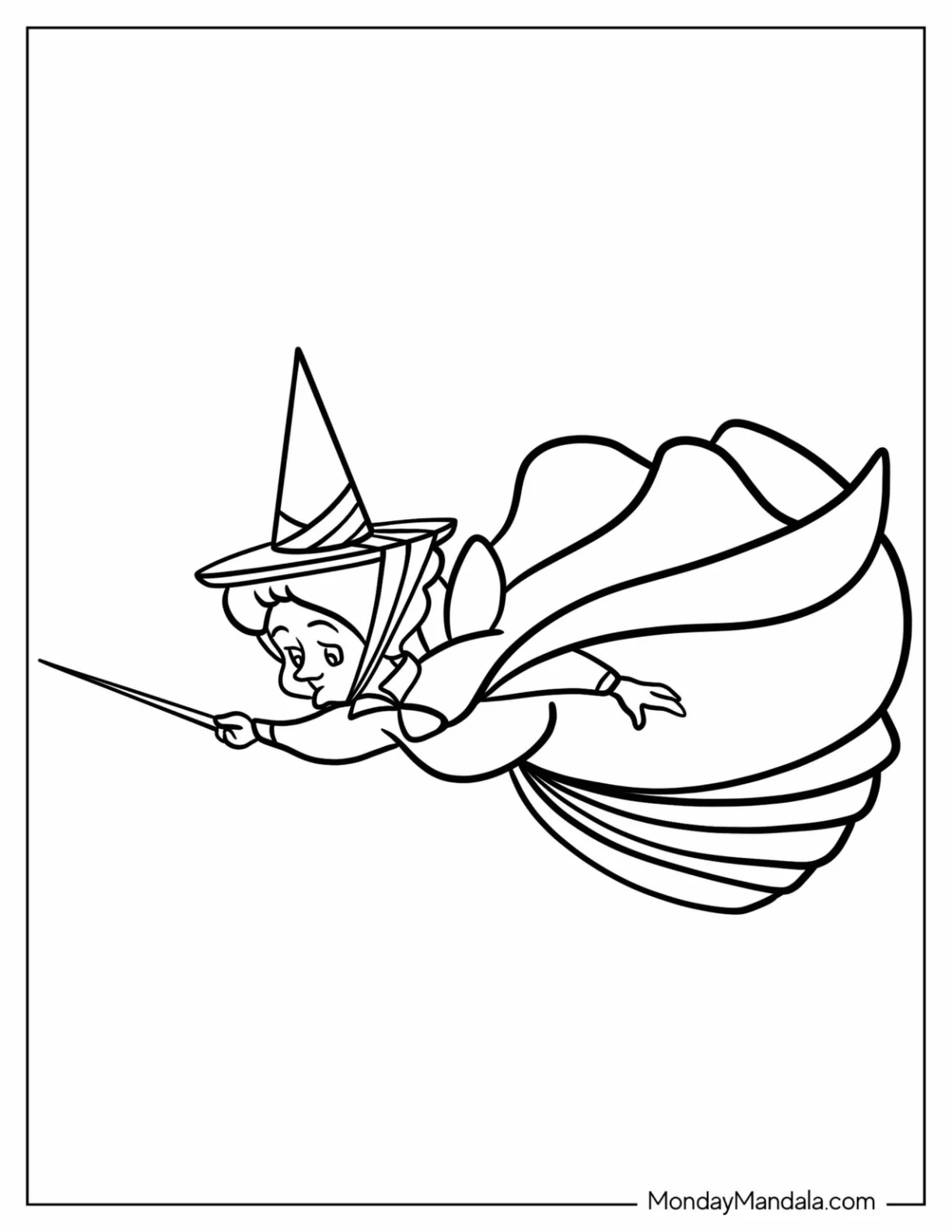Sleeping Beauty Coloring Page Of Fairy Godmother Fauna For Preschoolers coloring page — printable line art
