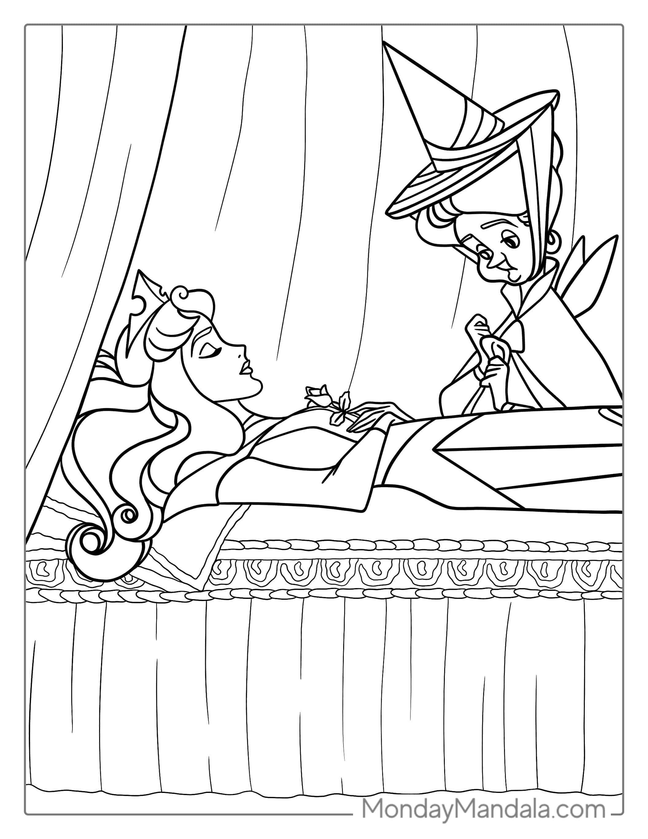 Sleeping Beauty In Deep Sleep Coloring Page For Kids coloring page