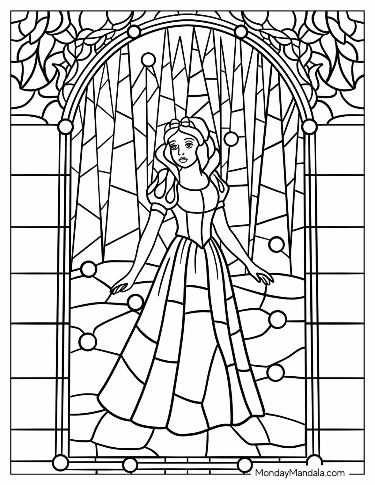 Beautiful Snow White Coloring Pages Stained Glass coloring page — printable line art