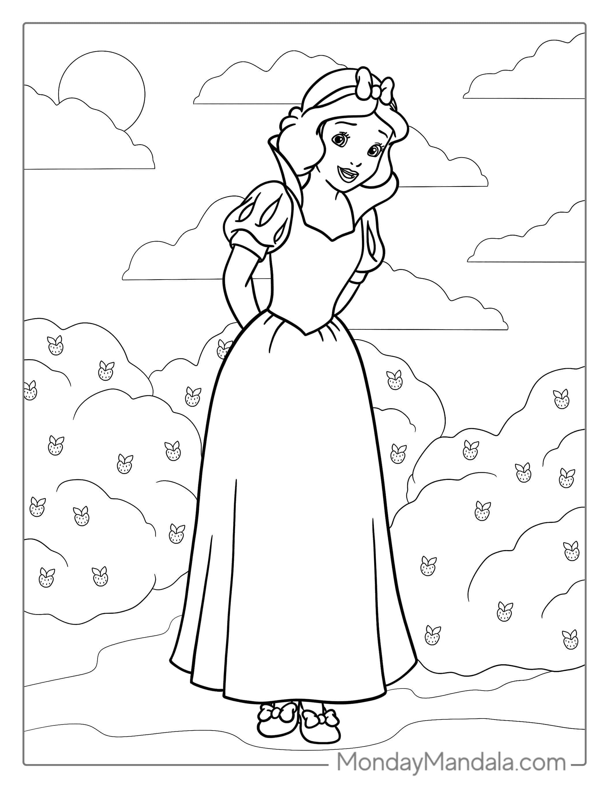 Easy Outline Of Snow White To Color For Kids coloring page