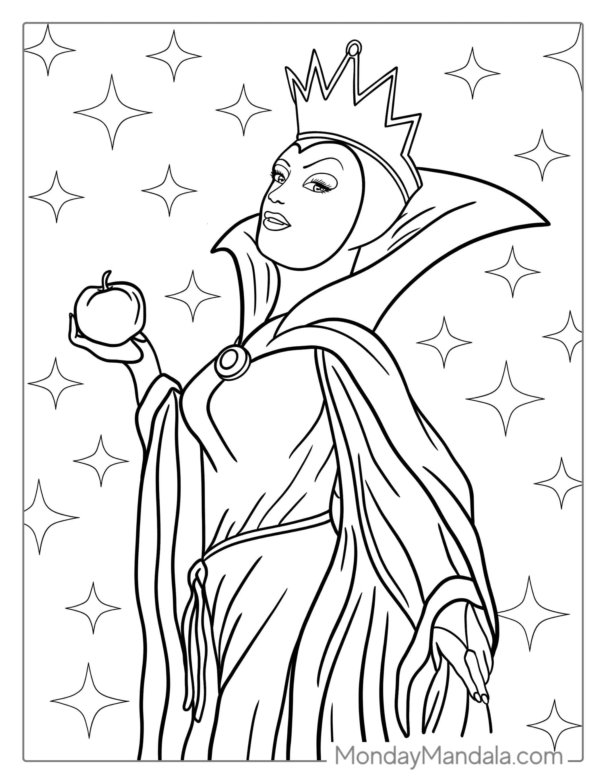 Evil Queen Holding The Poisoned Apple coloring page