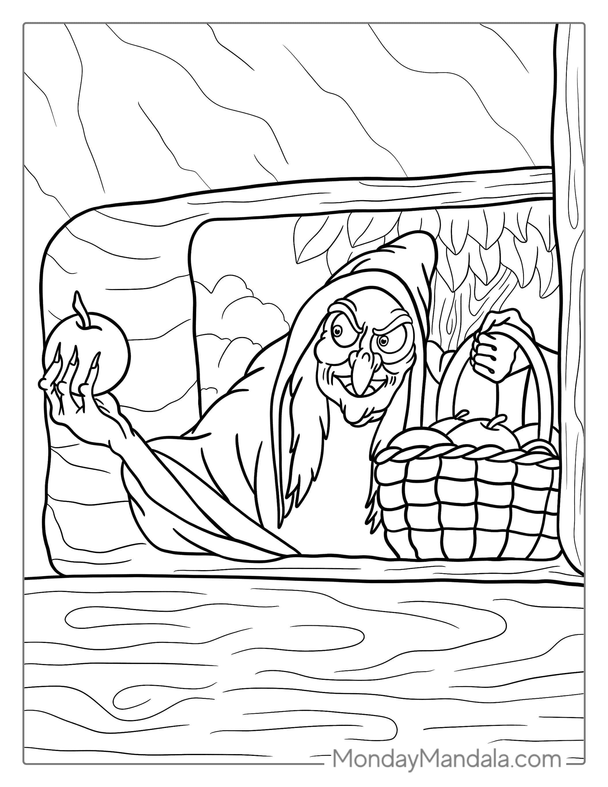 Queen Grimhilde Giving The Poisoned Apple coloring page
