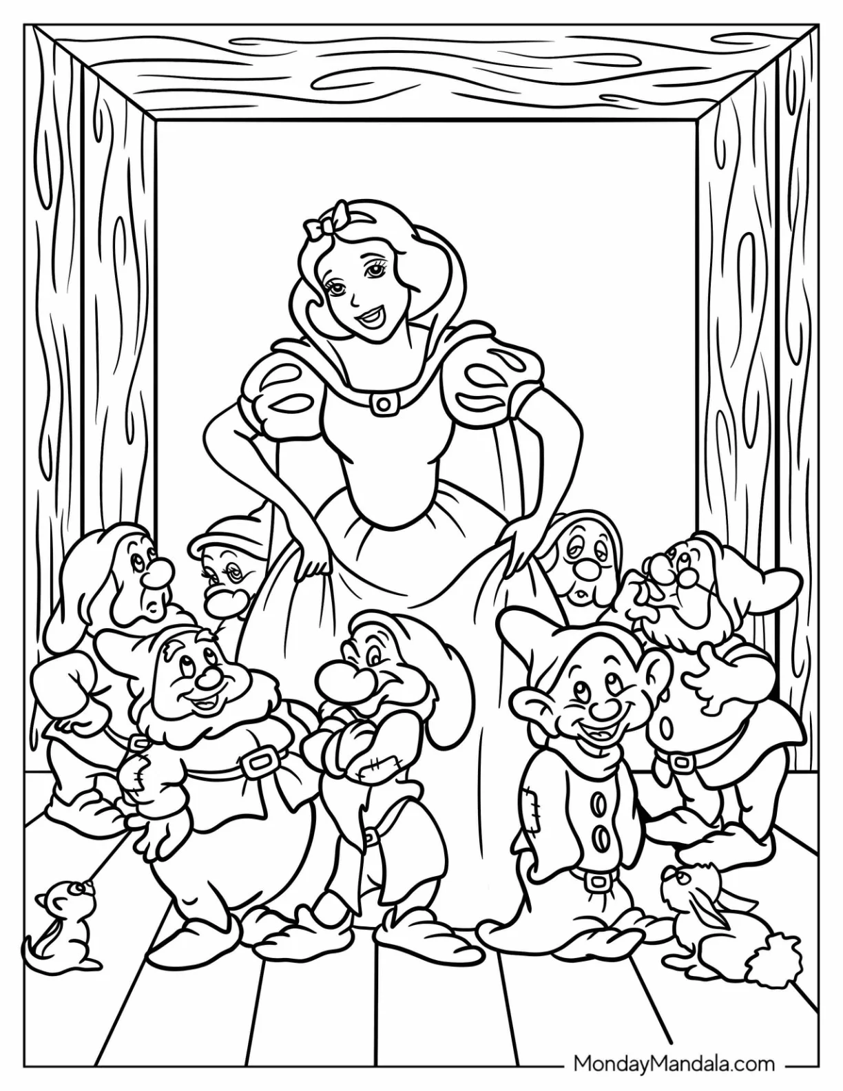 Snow White Coloring Pages Dancing With The Dwarves coloring page